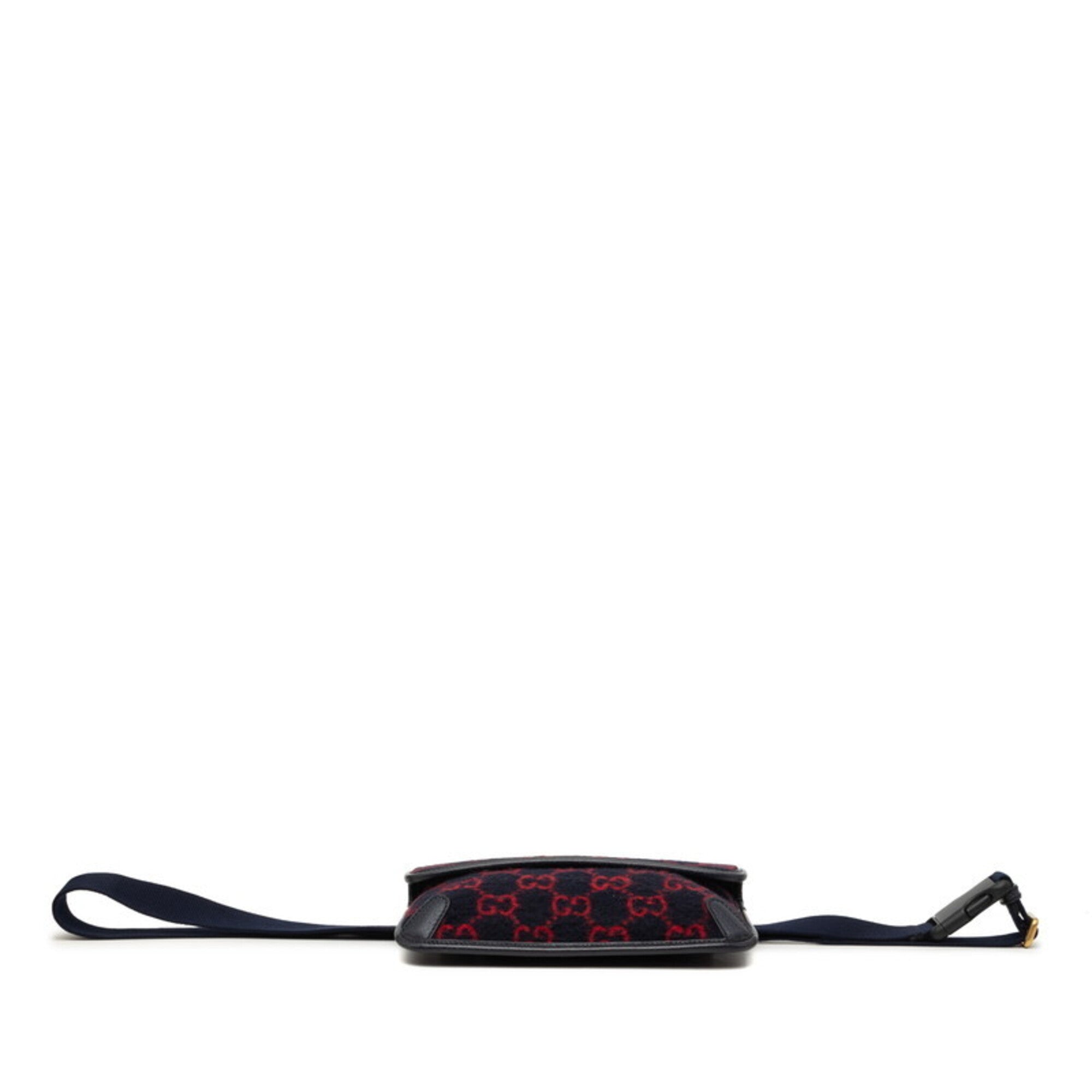 Gucci Navy Red Color Wool Leather Fanny Pack (Pre-Owned)