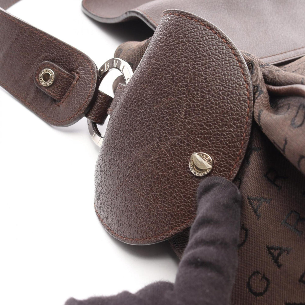 Bvlgari Brown Canvas Leather Handbag Shoulder Bag (Pre-Owned)