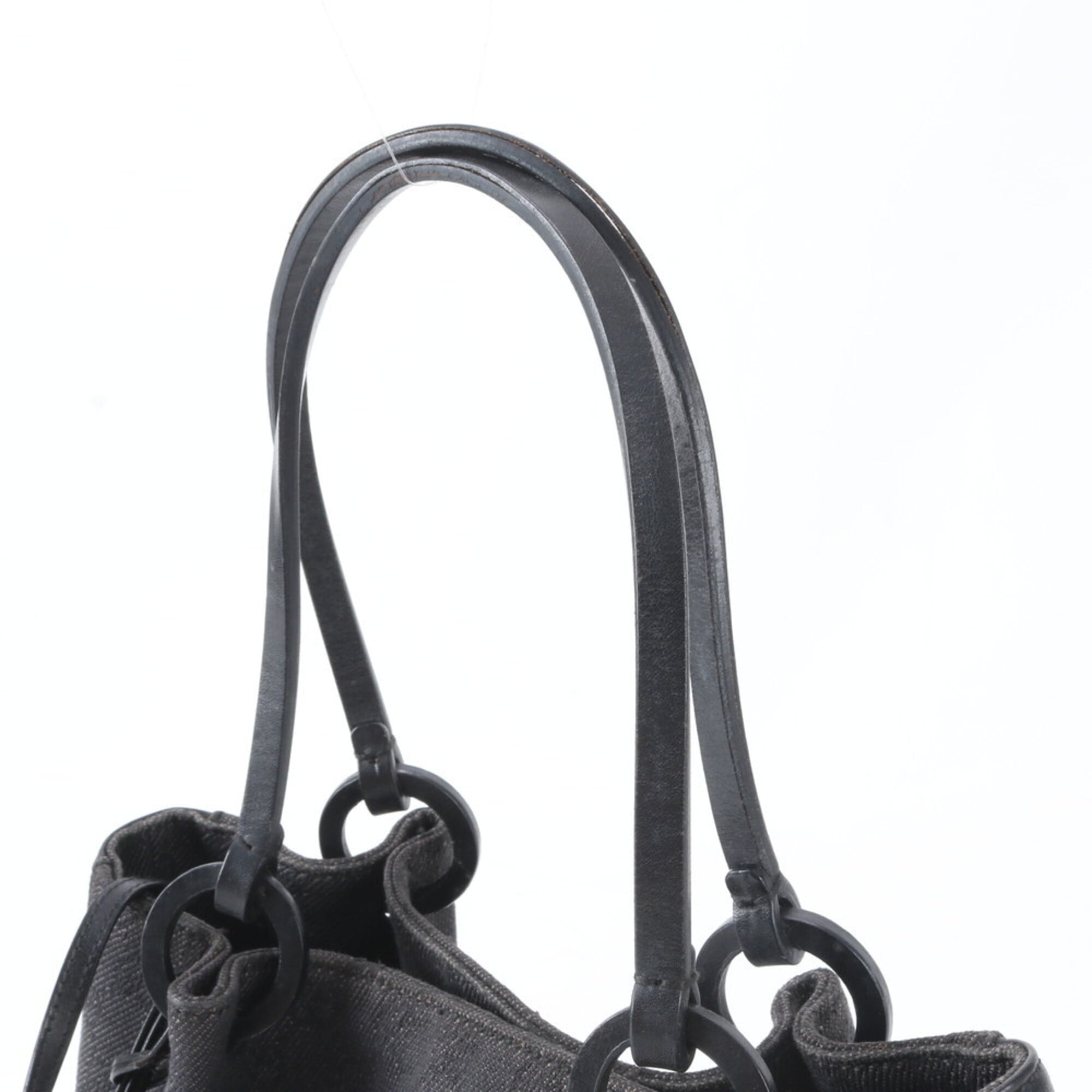 Gucci Black Leather Canvas Handbag Pouch (Pre-Owned)