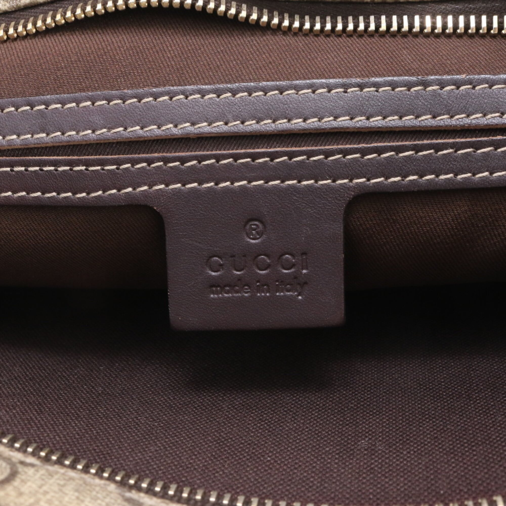 Gucci Beige Leather Coated Canvas Messenger Bag Shoulder Bag Tote Bag (Pre-Owned)