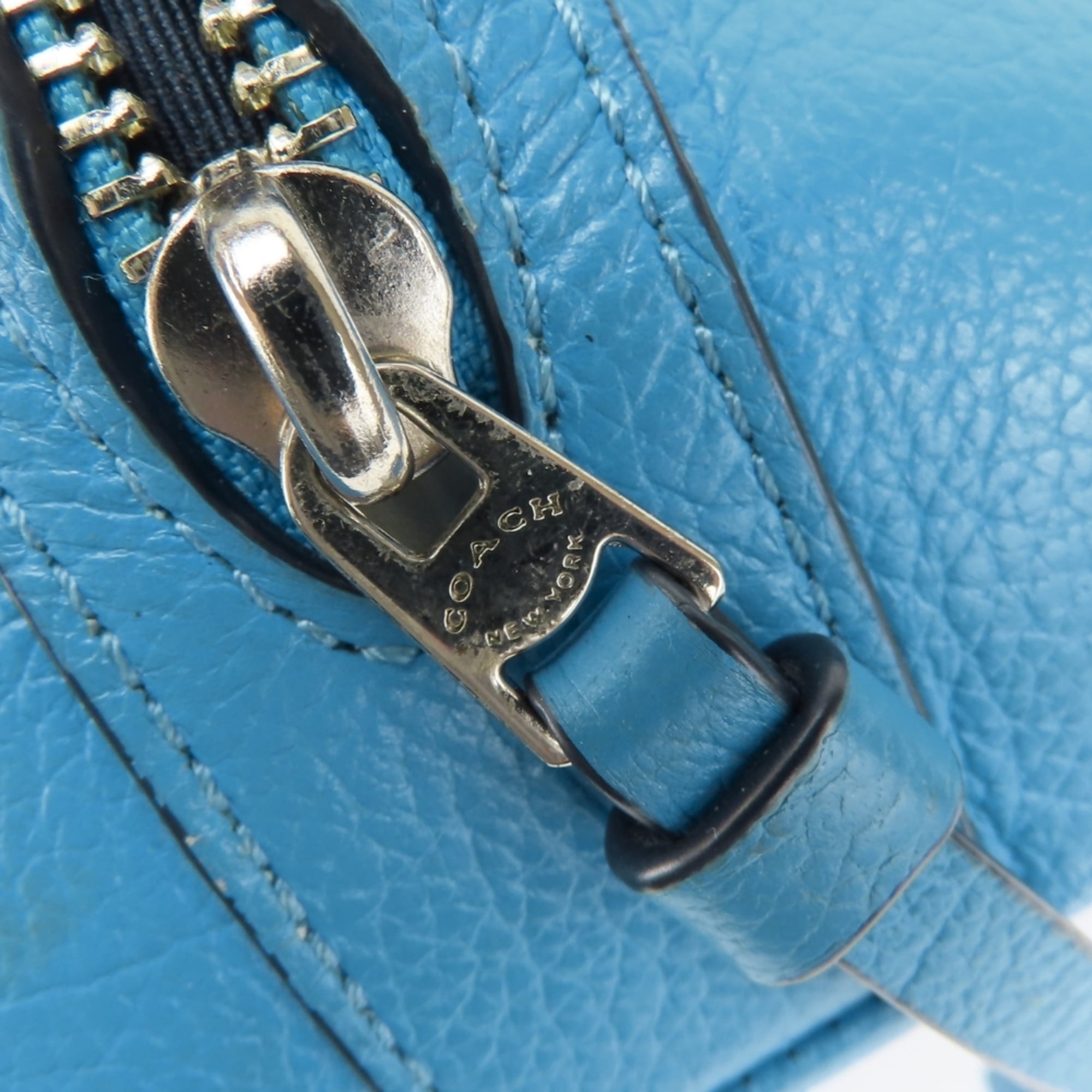 Coach Blue Grayish Orange Denim Leather Shoulder Bag (Pre-Owned)