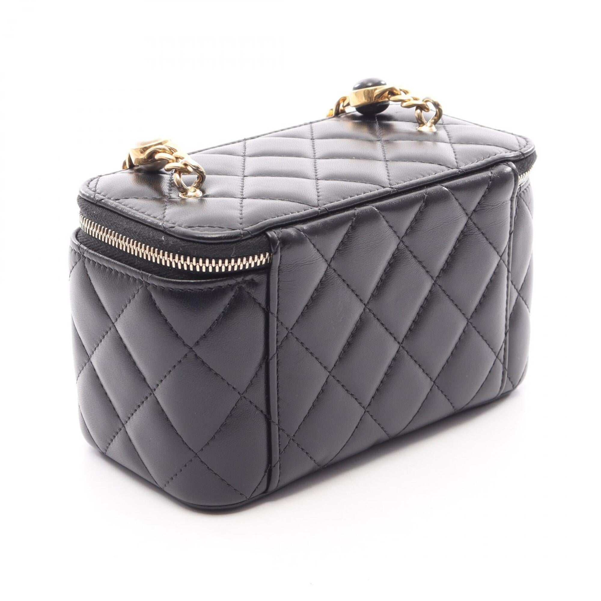 Chanel Black Leather Handbag Shoulder Bag Vanity Bag (Pre-Owned)