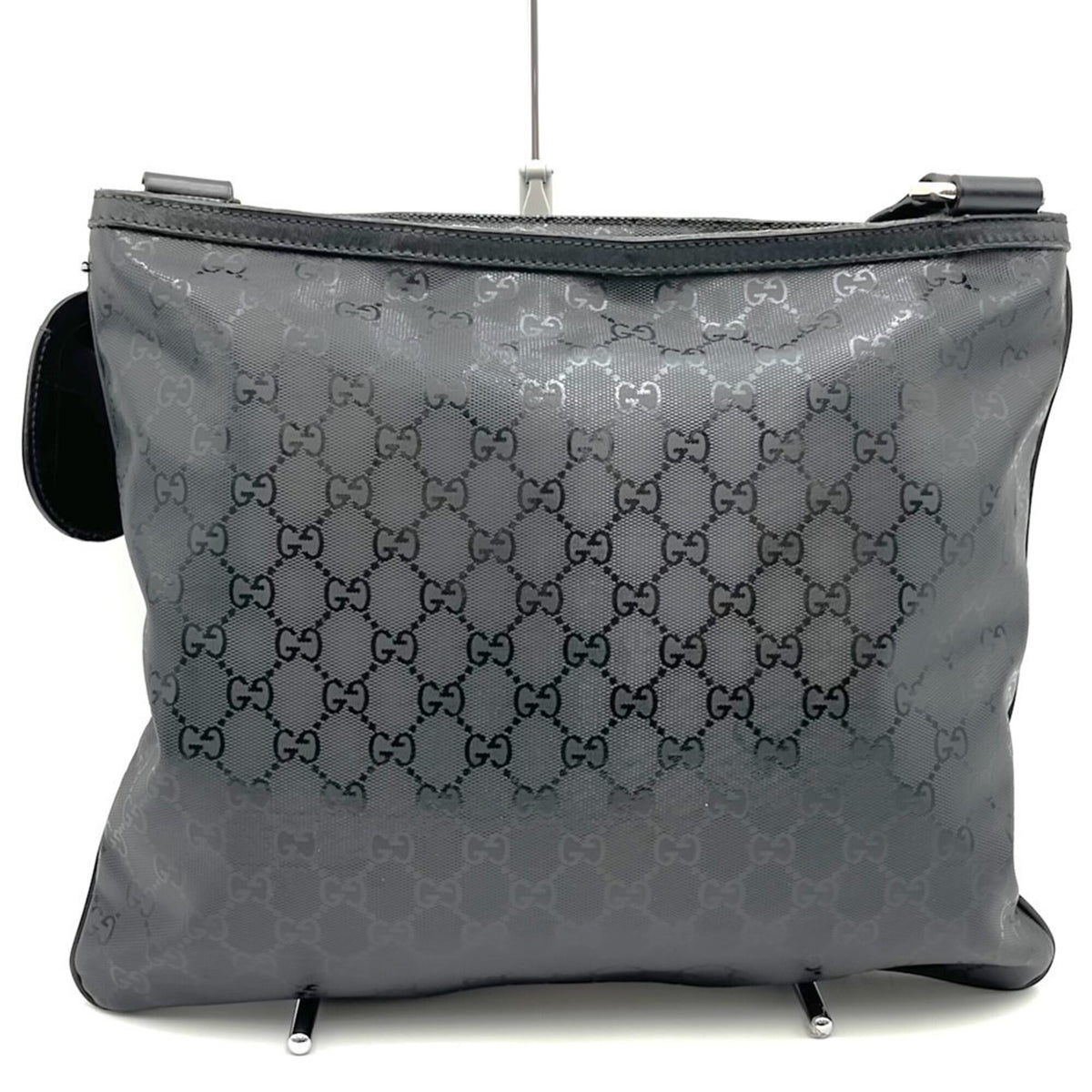 Gucci Gg Imprimé Black Canvas Leather Shoulder Bag (Pre-Owned)