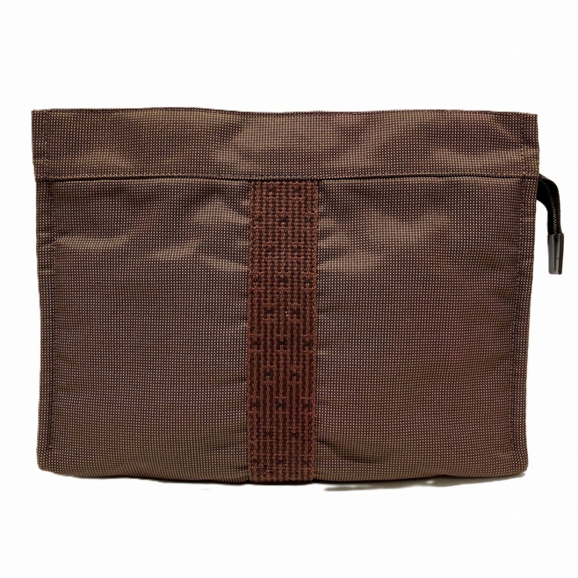 Hermes Brown Canvas Clutch Bag Pouch (Pre-Owned)