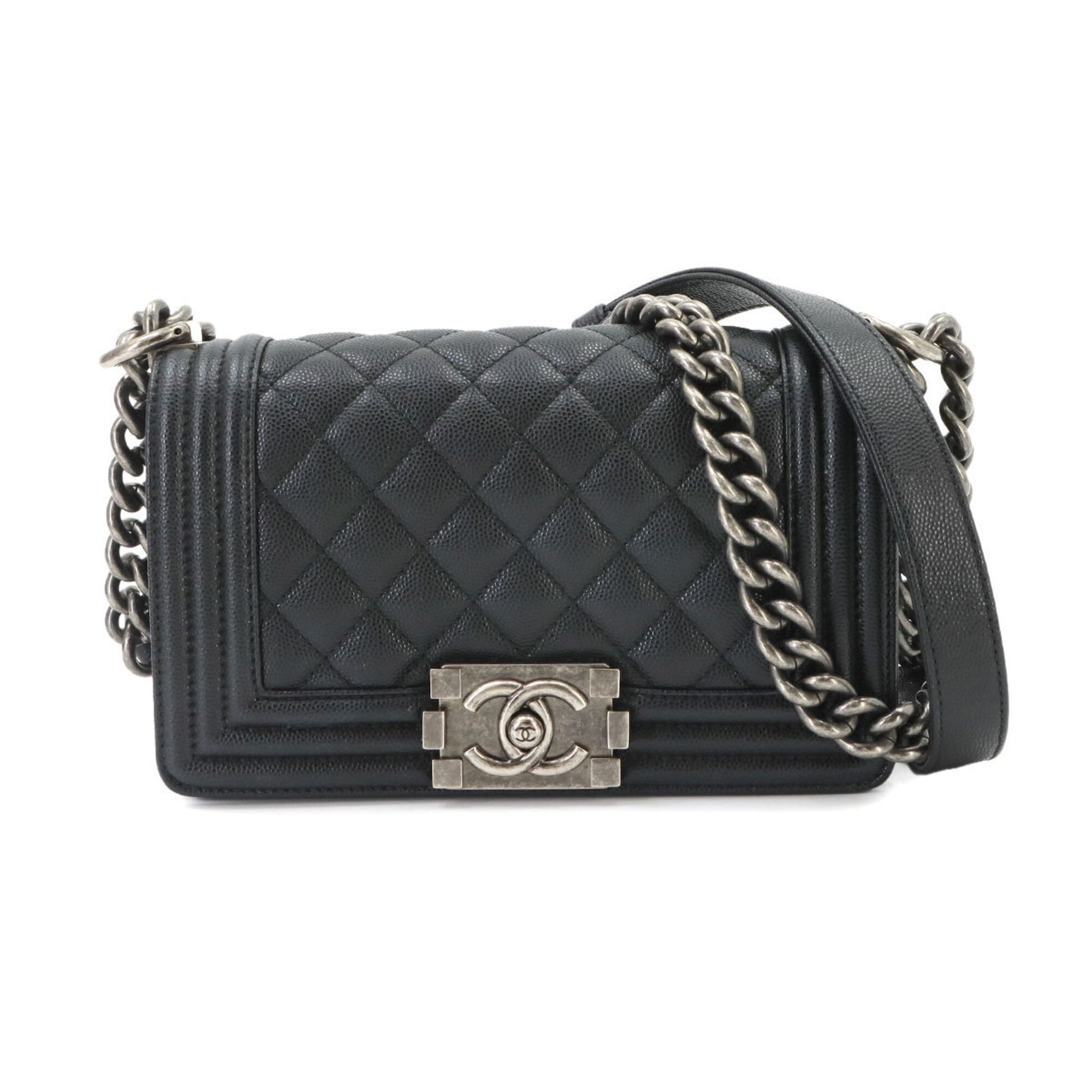 Chanel Black Grained Calfskin Handbag Shoulder Bag (Pre-Owned)