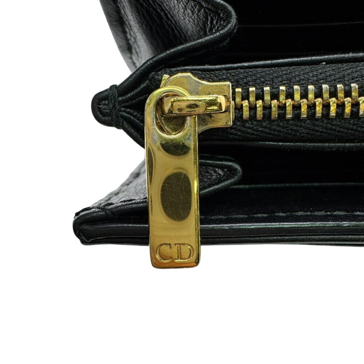 Christian Dior Black Leather Long Wallet (Tri-Fold) (Pre-Owned)