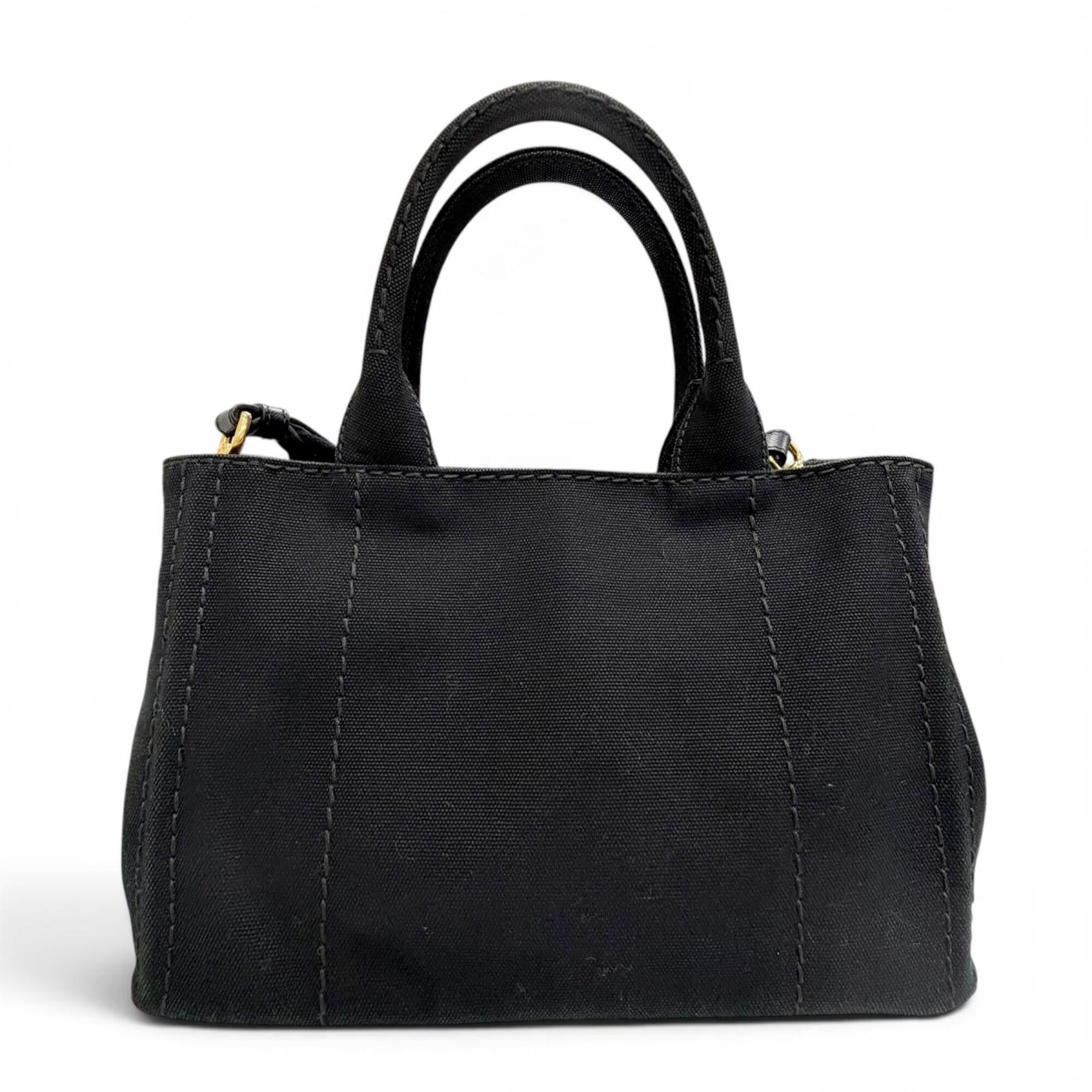 Prada Black Leather Canvas Tote Bag (Pre-Owned)