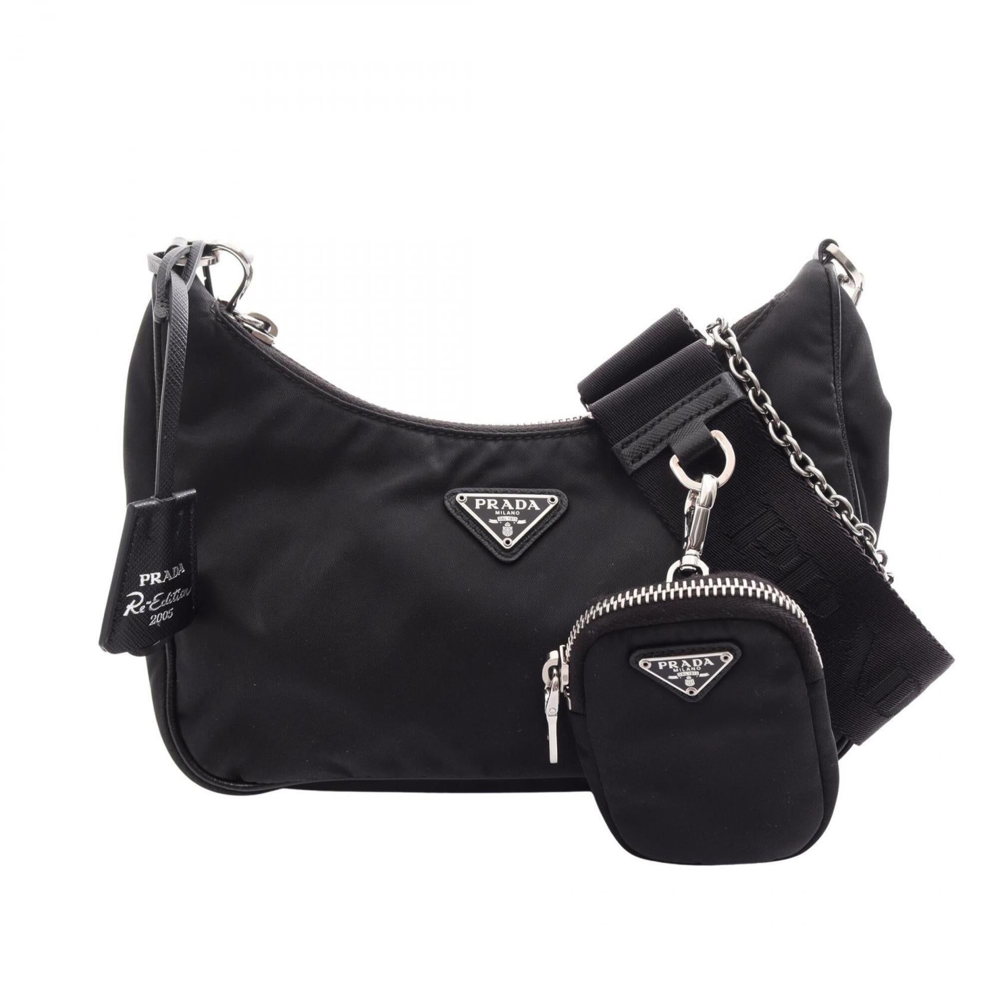 Prada Black Nylon Leather Handbag Pouch Shoulder Bag (Pre-Owned)