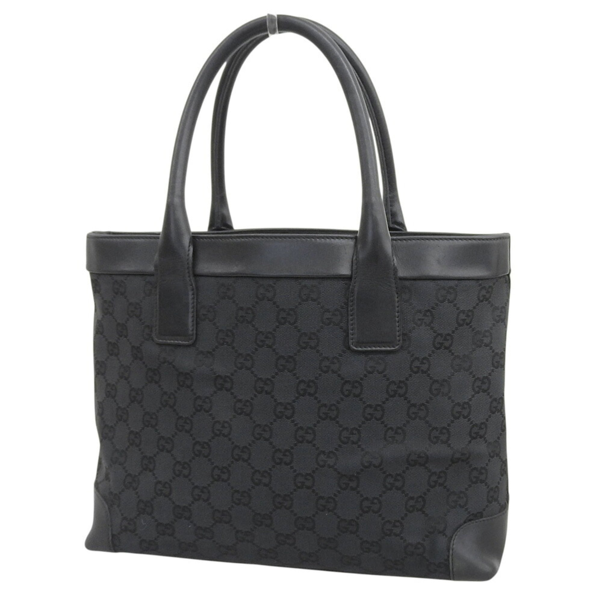 Gucci Black Gg Canvas Leather Handbag Tote Bag (Pre-Owned)