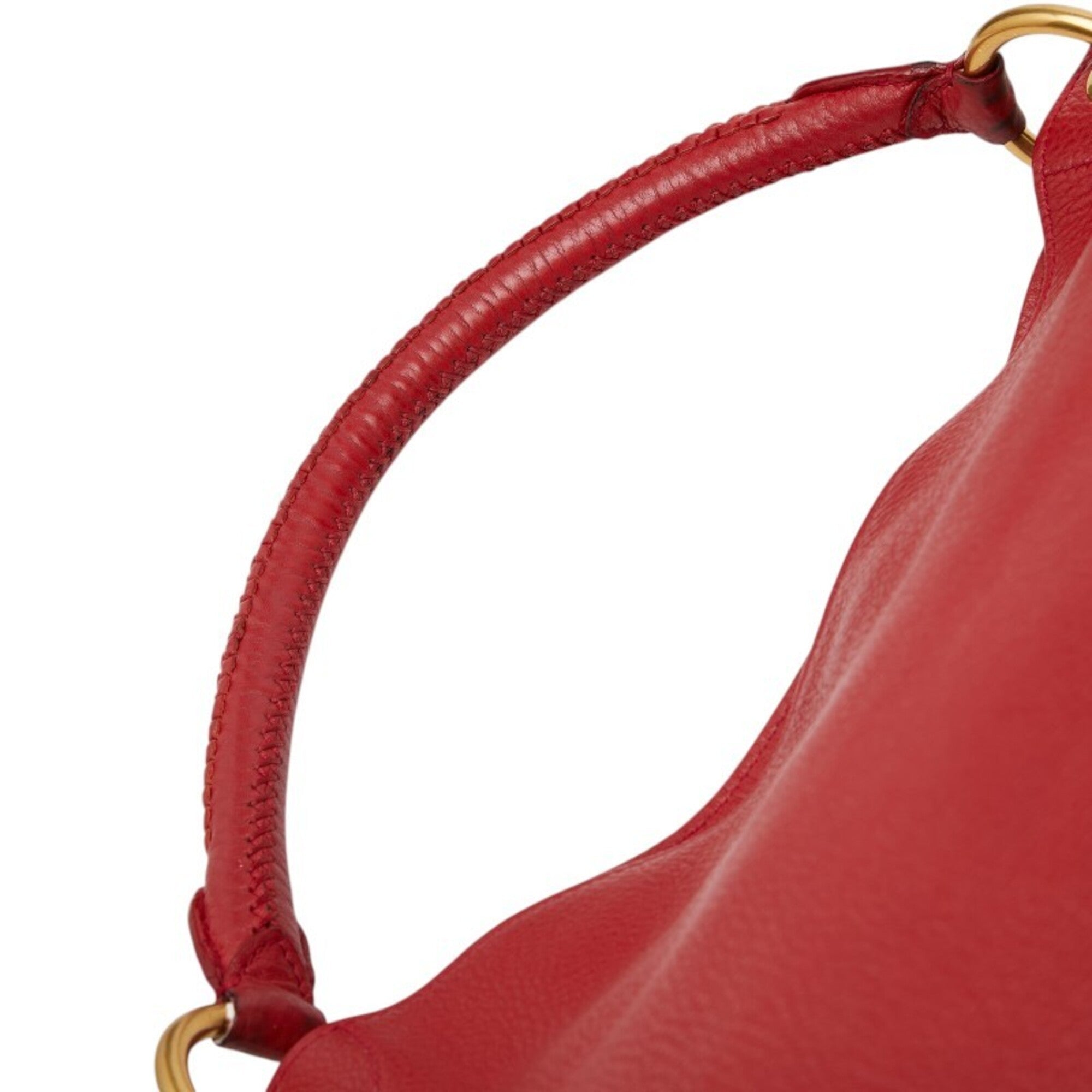 Prada Red Color Leather Shoulder Bag Tote Bag (Pre-Owned)