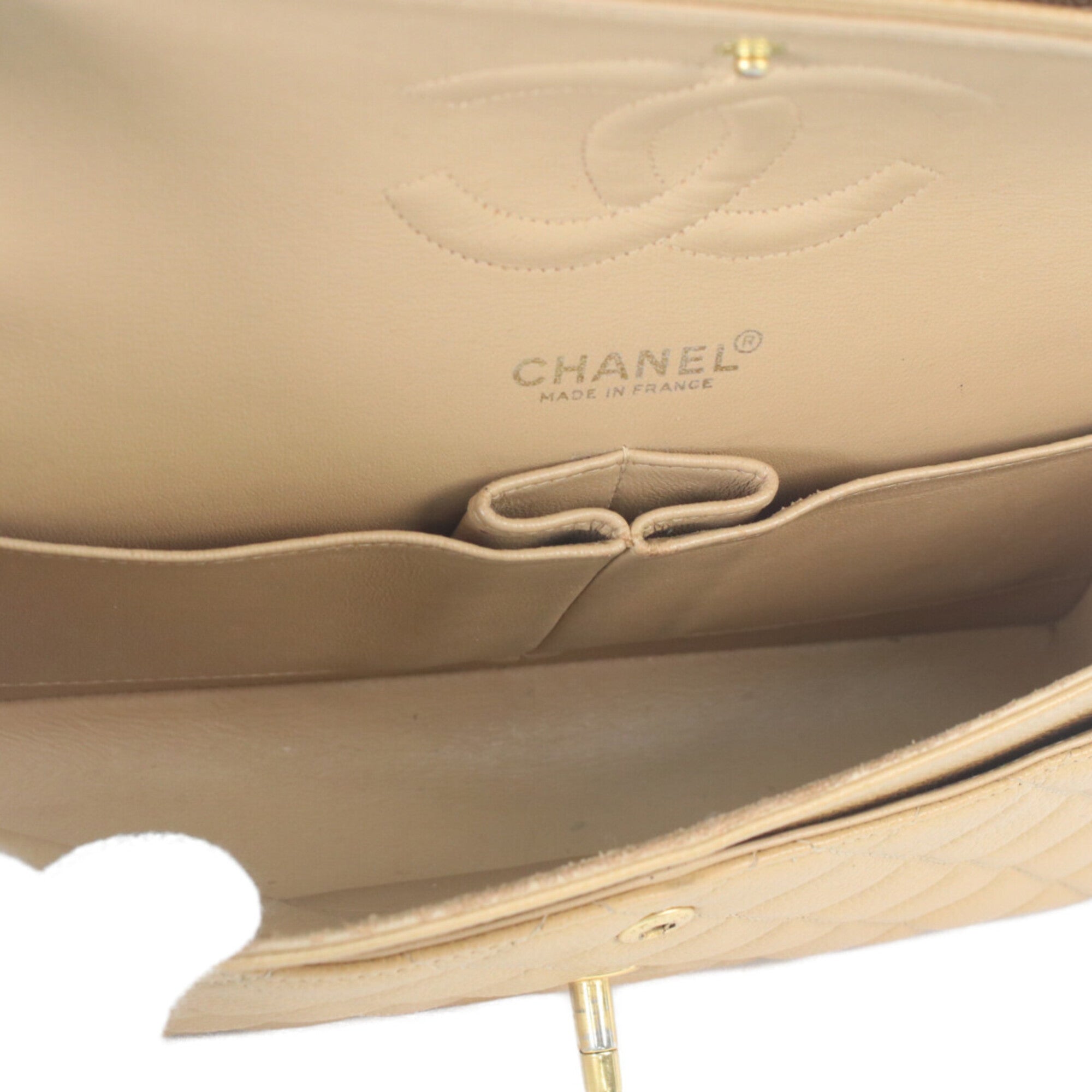 Chanel Beige Grained Calfskin Shoulder Bag (Pre-Owned)