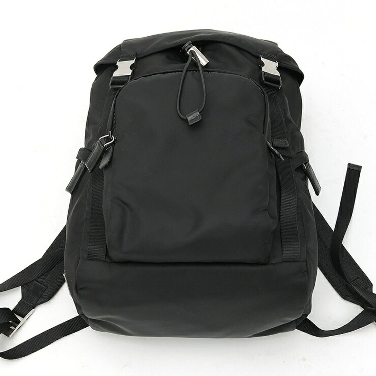 Prada Black Fabric Saffiano Triangle Leather Backpack (Pre-Owned)