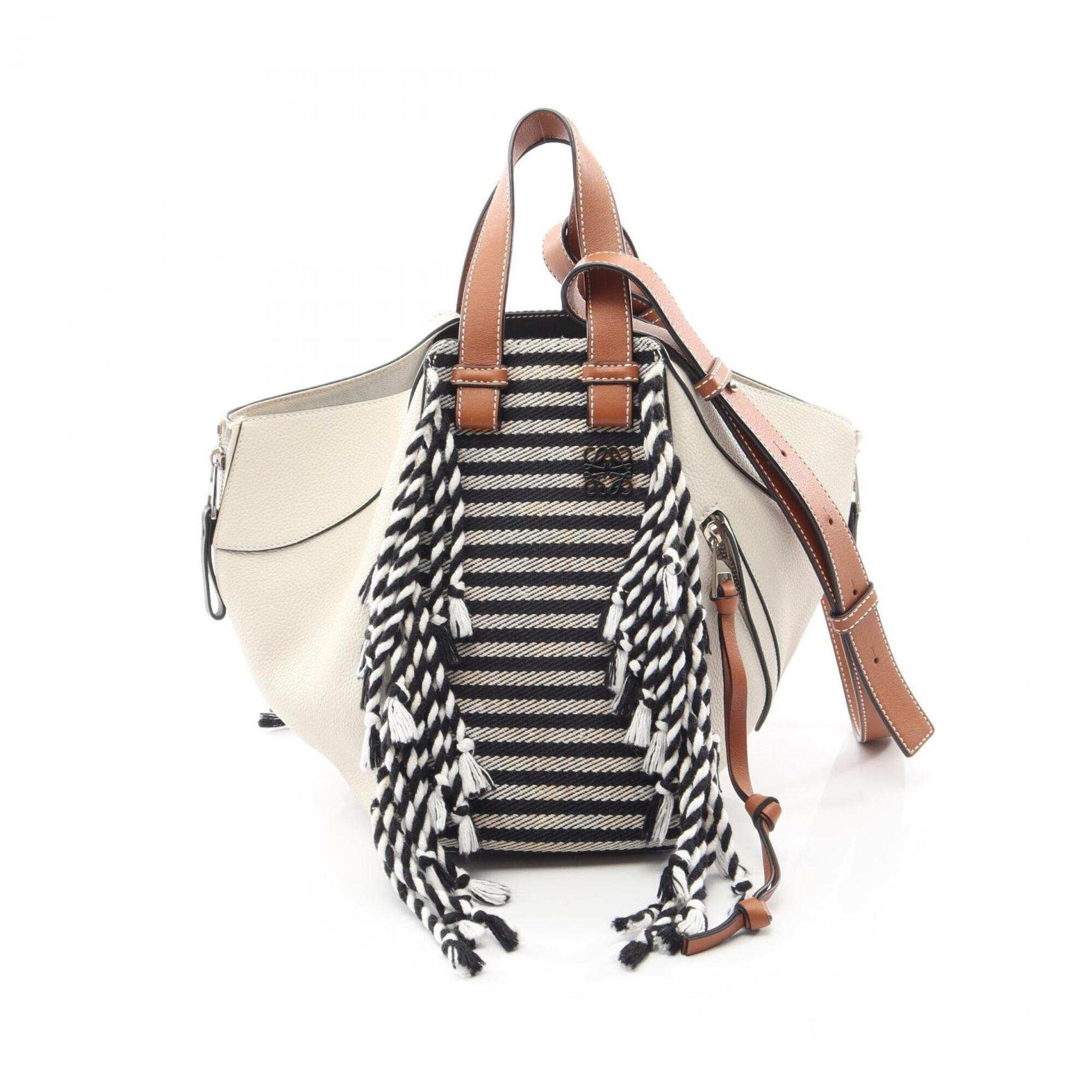 Loewe Black Brown White Leather Canvas Handbag (Pre-Owned)