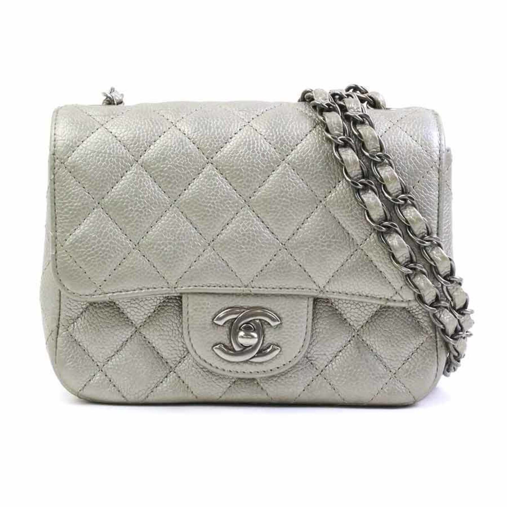 Chanel Metallic Gray Grained Calfskin Shoulder Bag (Pre-Owned)