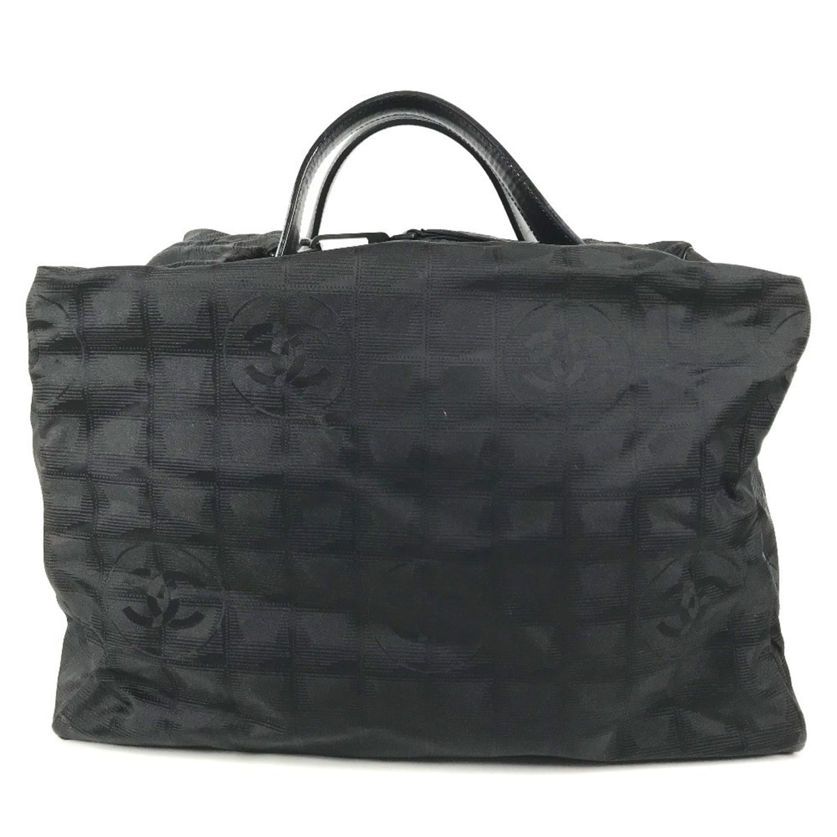 Chanel New Travel Line Black Nylon Leather Boston Bag Handbag (Pre-Owned)