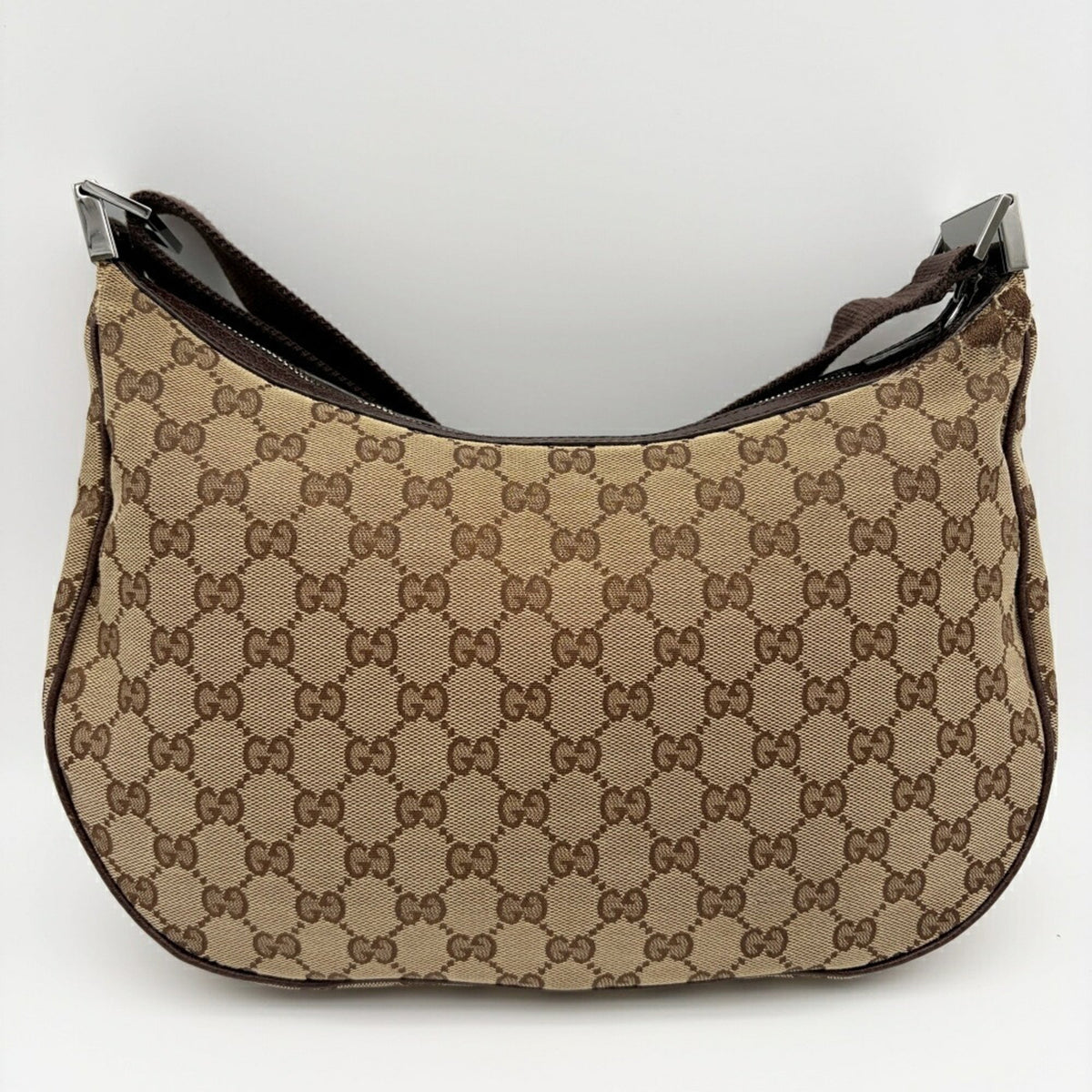 Gucci Beige Brown Canvas Leather Shoulder Bag (Pre-Owned)