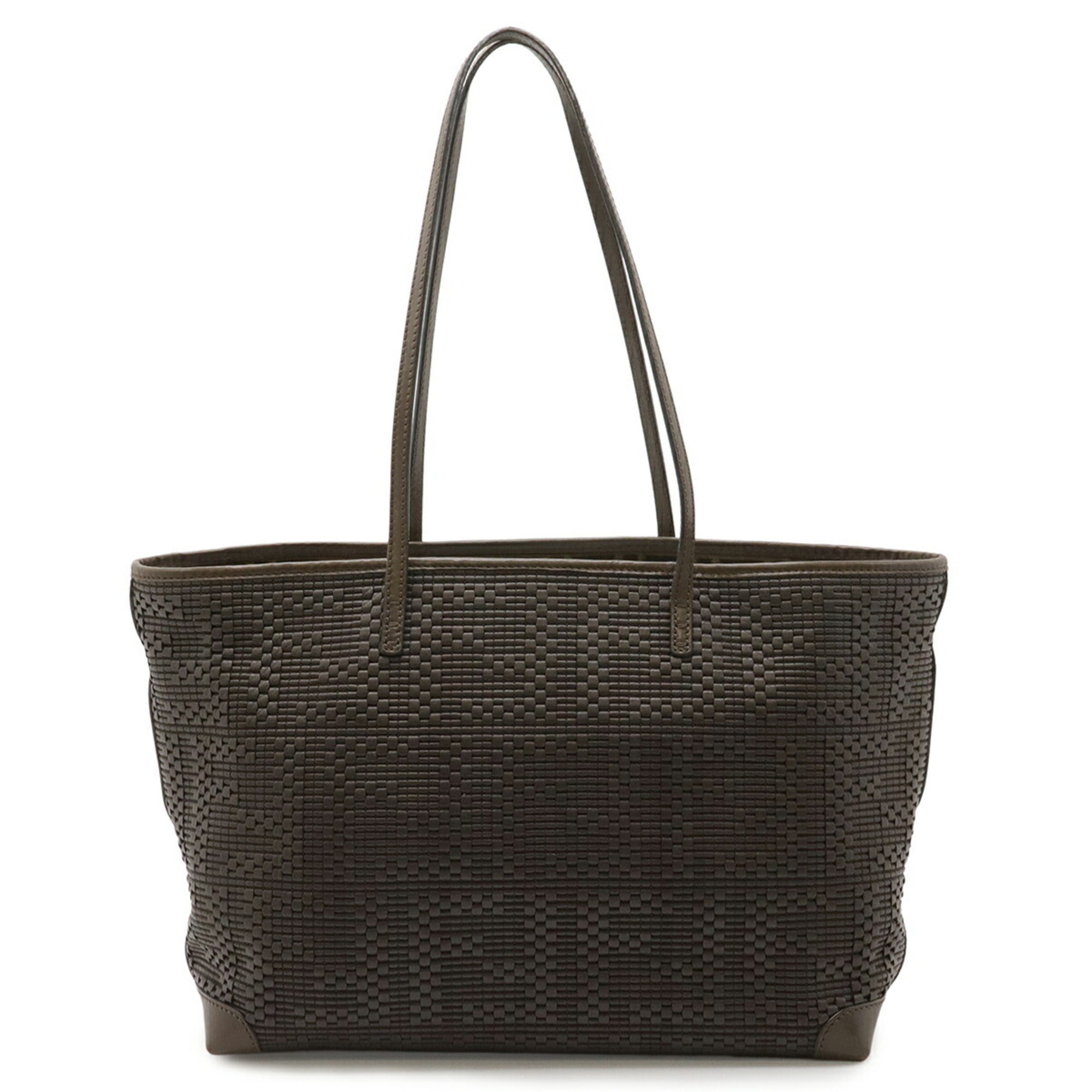Fendi Zucca Brown Dark Brown Leather Shoulder Bag Tote Bag (Pre-Owned)