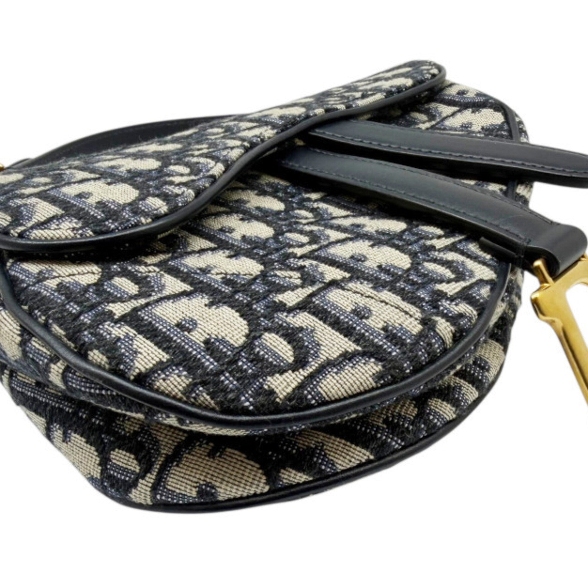 Christian Dior Navy Canvas Leather Handbag Saddle Bag (Pre-Owned)