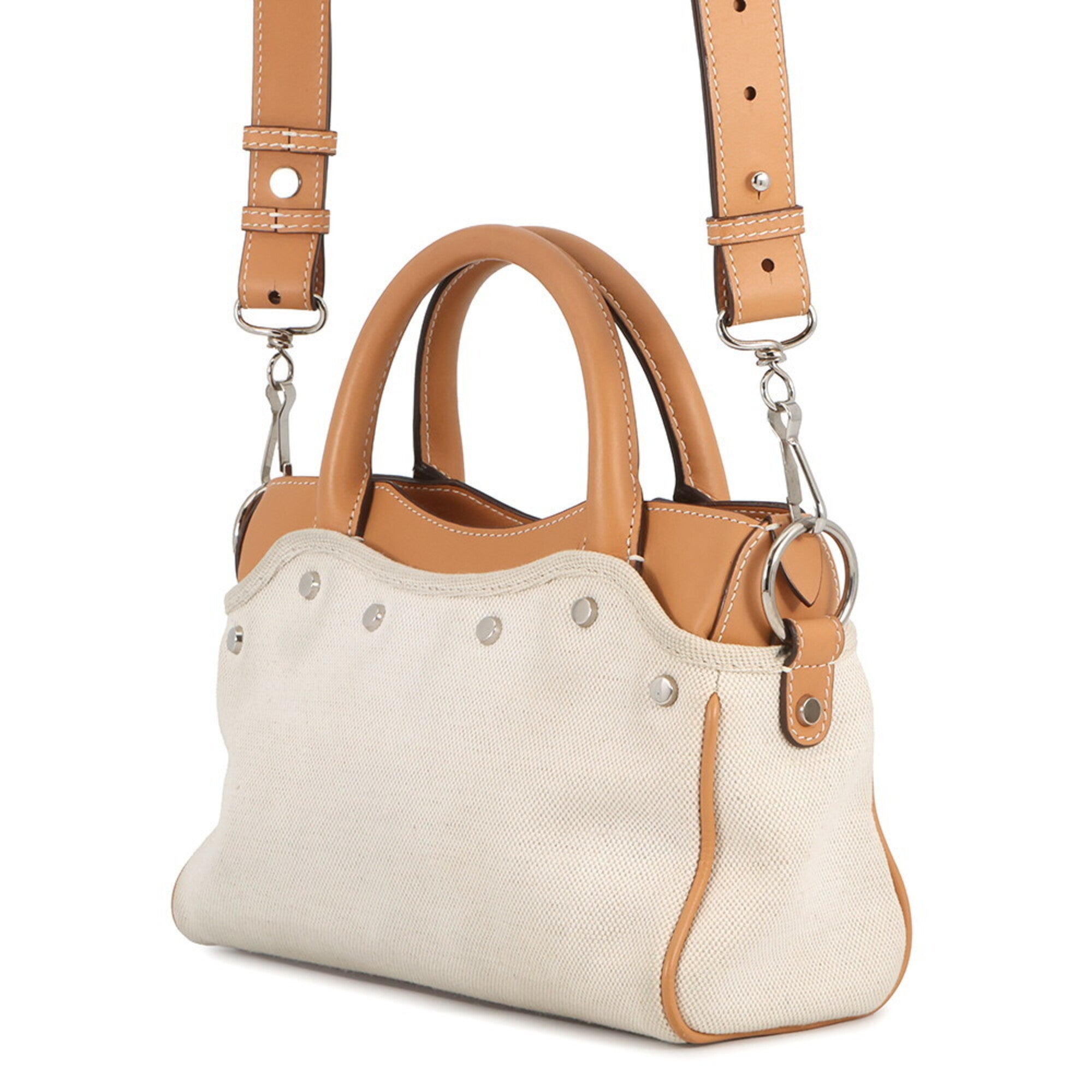 Fendi Brown Leather Canvas Handbag Shoulder Bag (Pre-Owned)