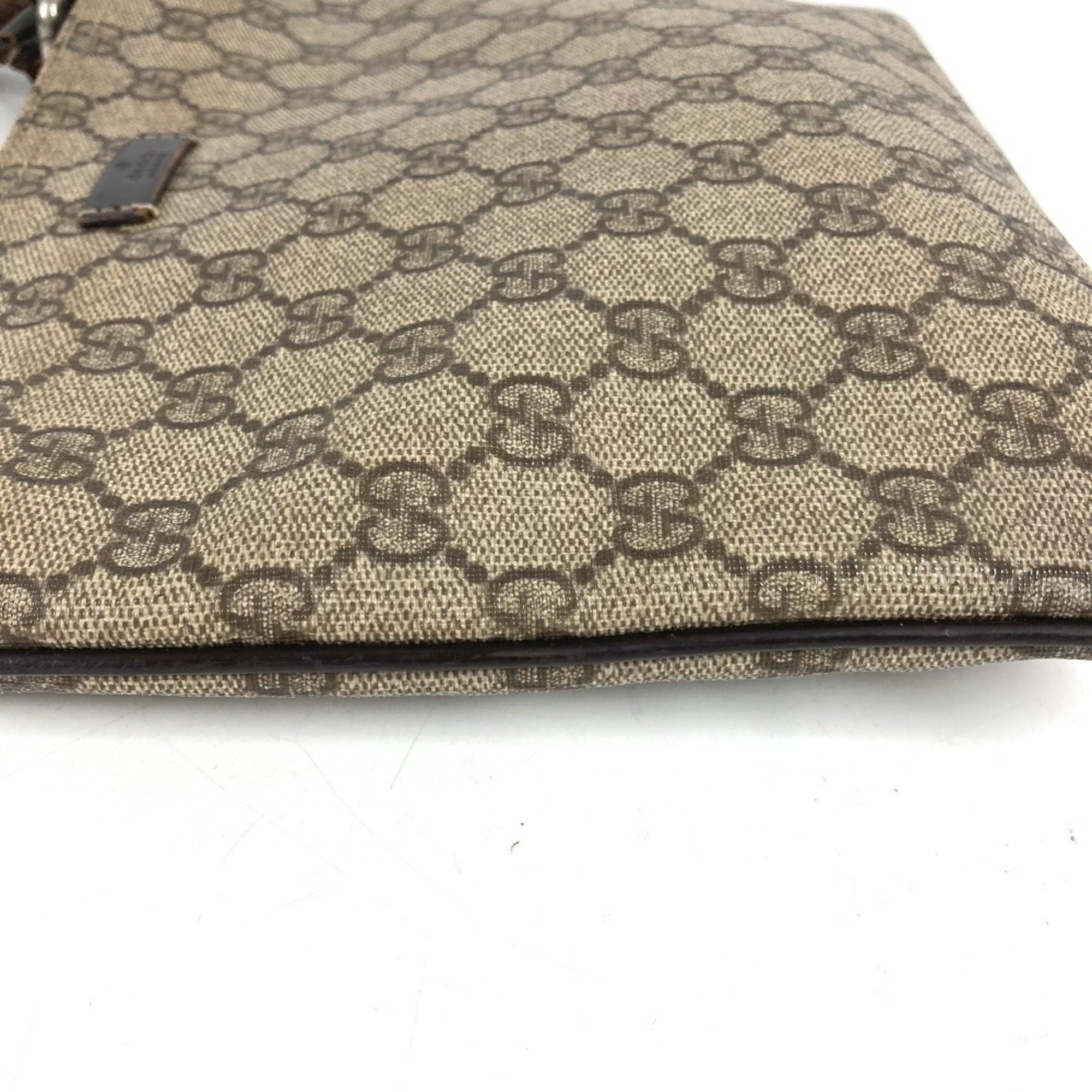Gucci Beige Dark Brown Gg Leather Pvc Pochette Shoulder Bag (Pre-Owned)