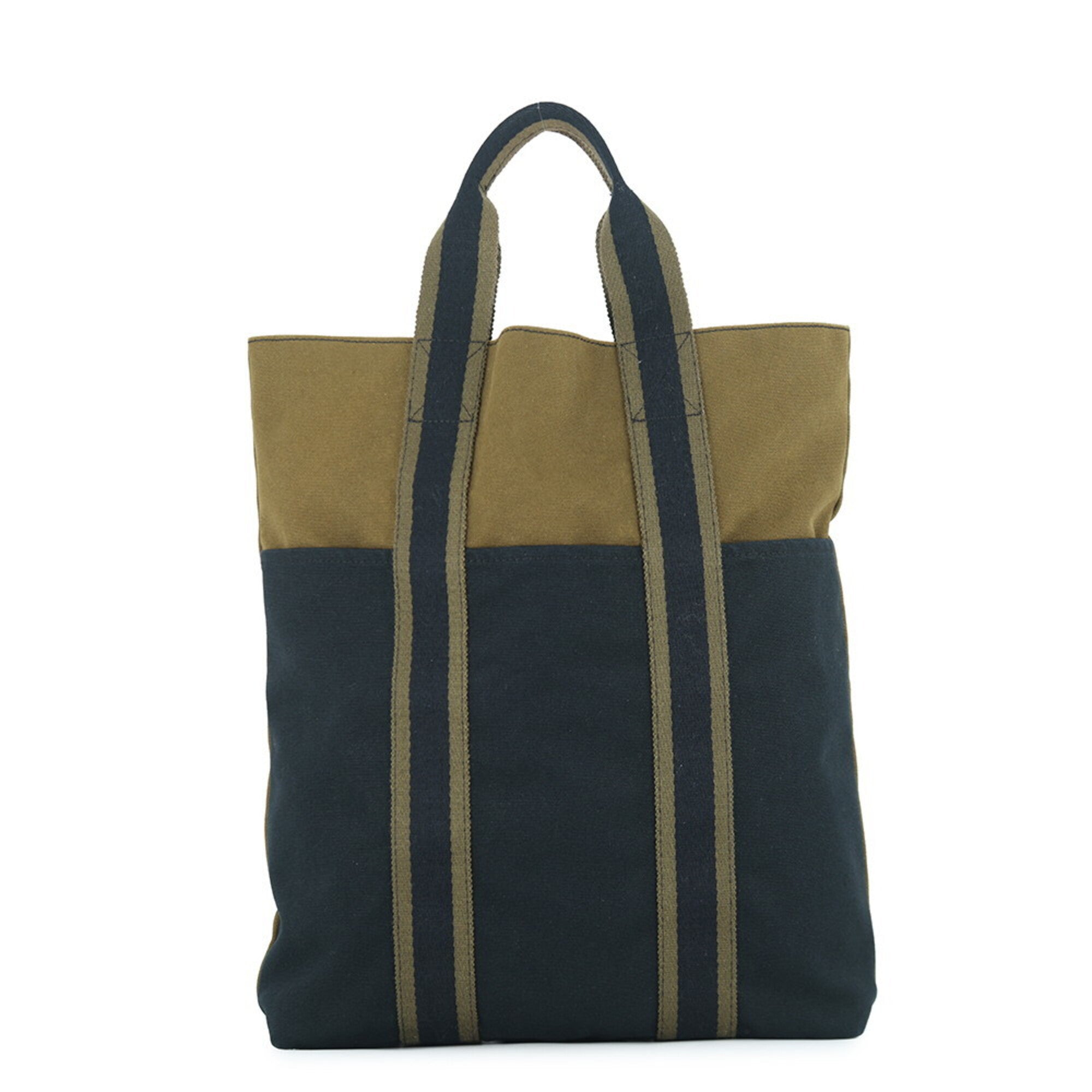 Hermes Black Green Canvas Handbag Tote Bag (Pre-Owned)