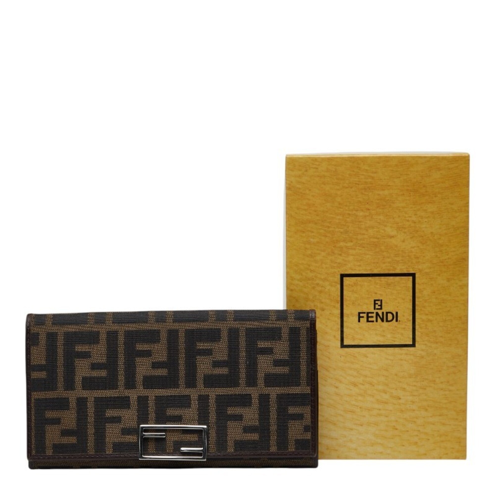 Fendi Zucca Brown Canvas Leather Long Wallet (Bi-Fold) (Pre-Owned)