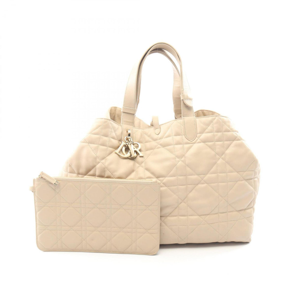 Christian Dior Beige Leather Handbag Pouch Tote Bag (Pre-Owned)