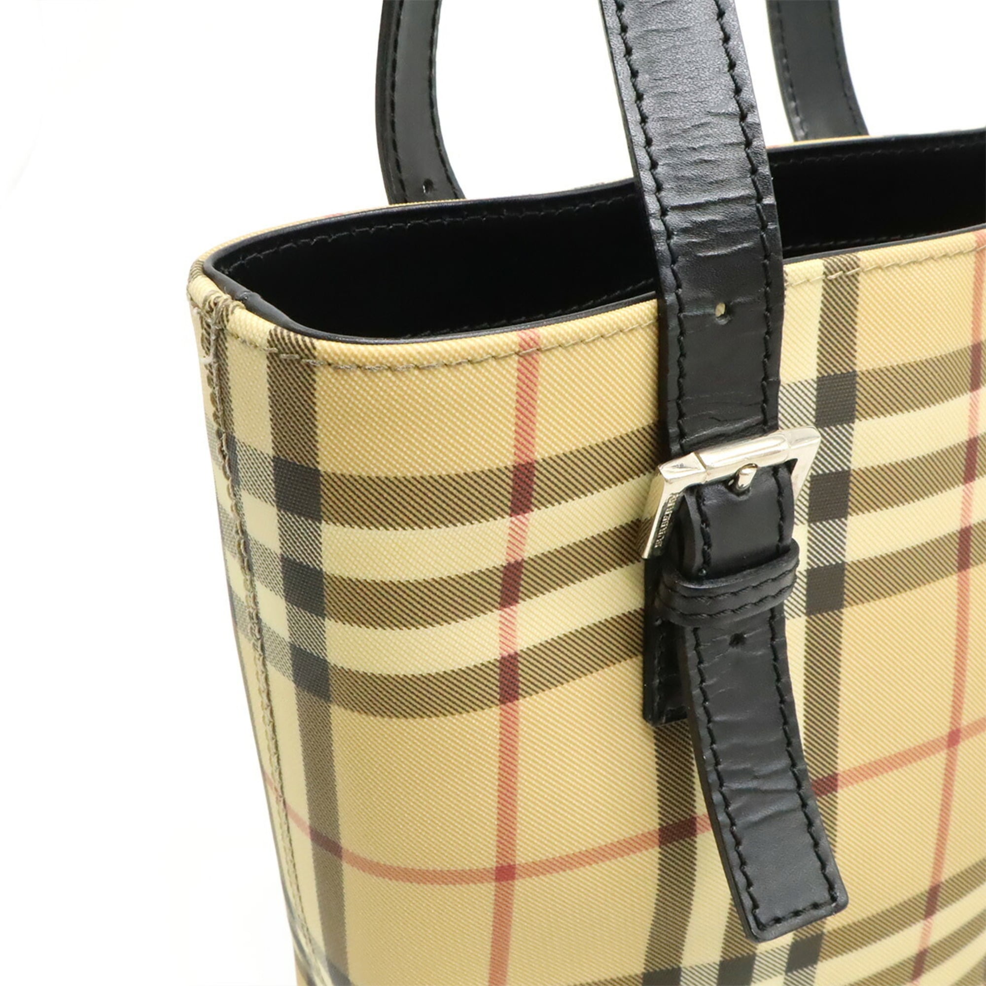Burberry Beige Black Bordeaux Coated Canvas Leather Shoulder Bag Tote Bag (Pre-Owned)