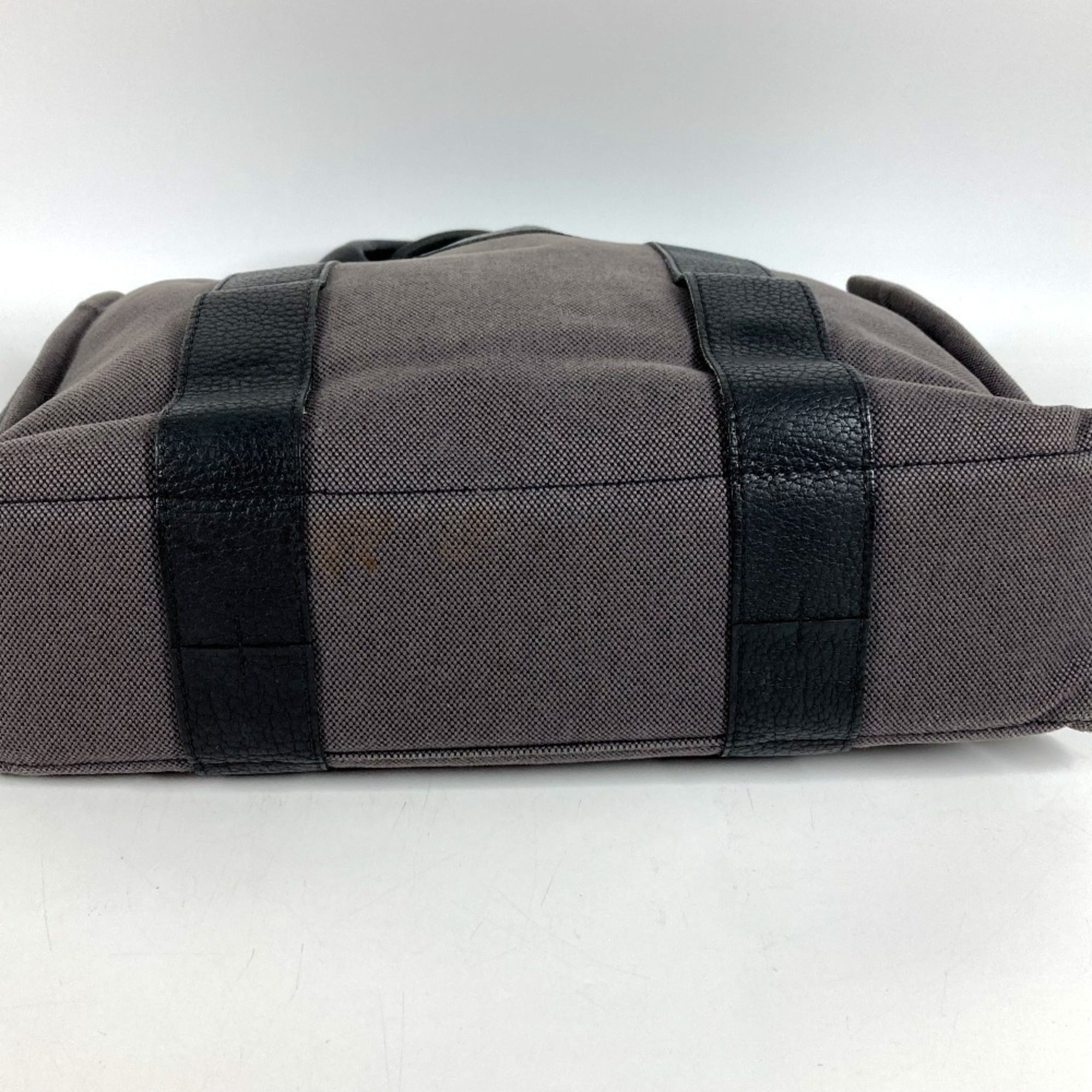 Hermes Black Gray Leather Canvas Handbag Tote Bag (Pre-Owned)