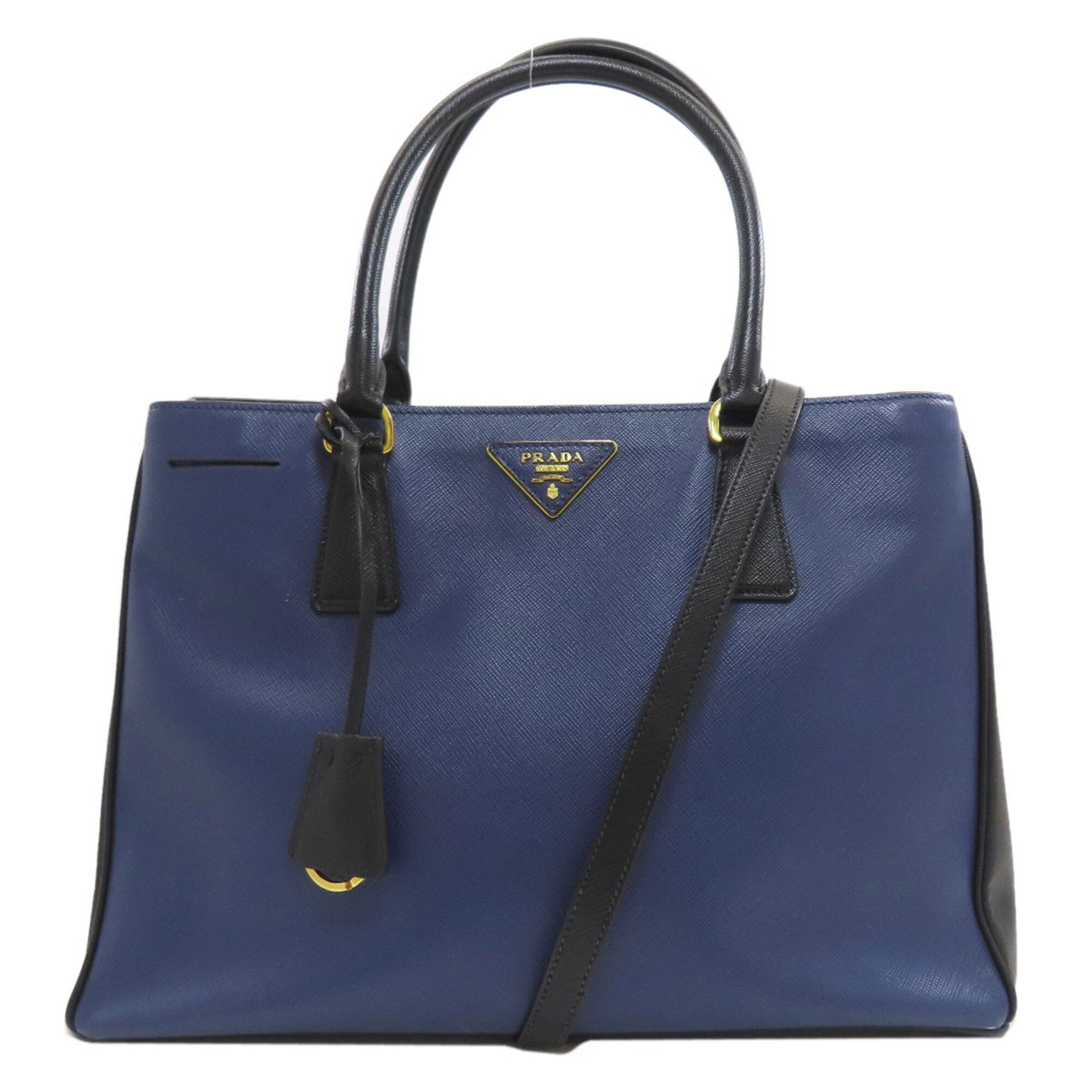 Prada Saffiano Black Blue Saffiano Tote Bag (Pre-Owned)