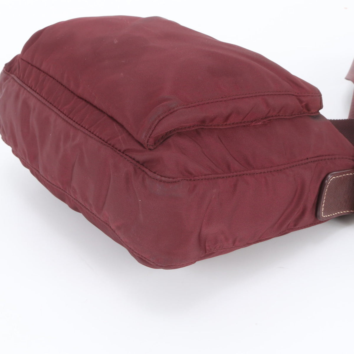 Prada Red Color Wine Leather Nylon Crossbody Bag Shoulder Bag (Pre-Owned)