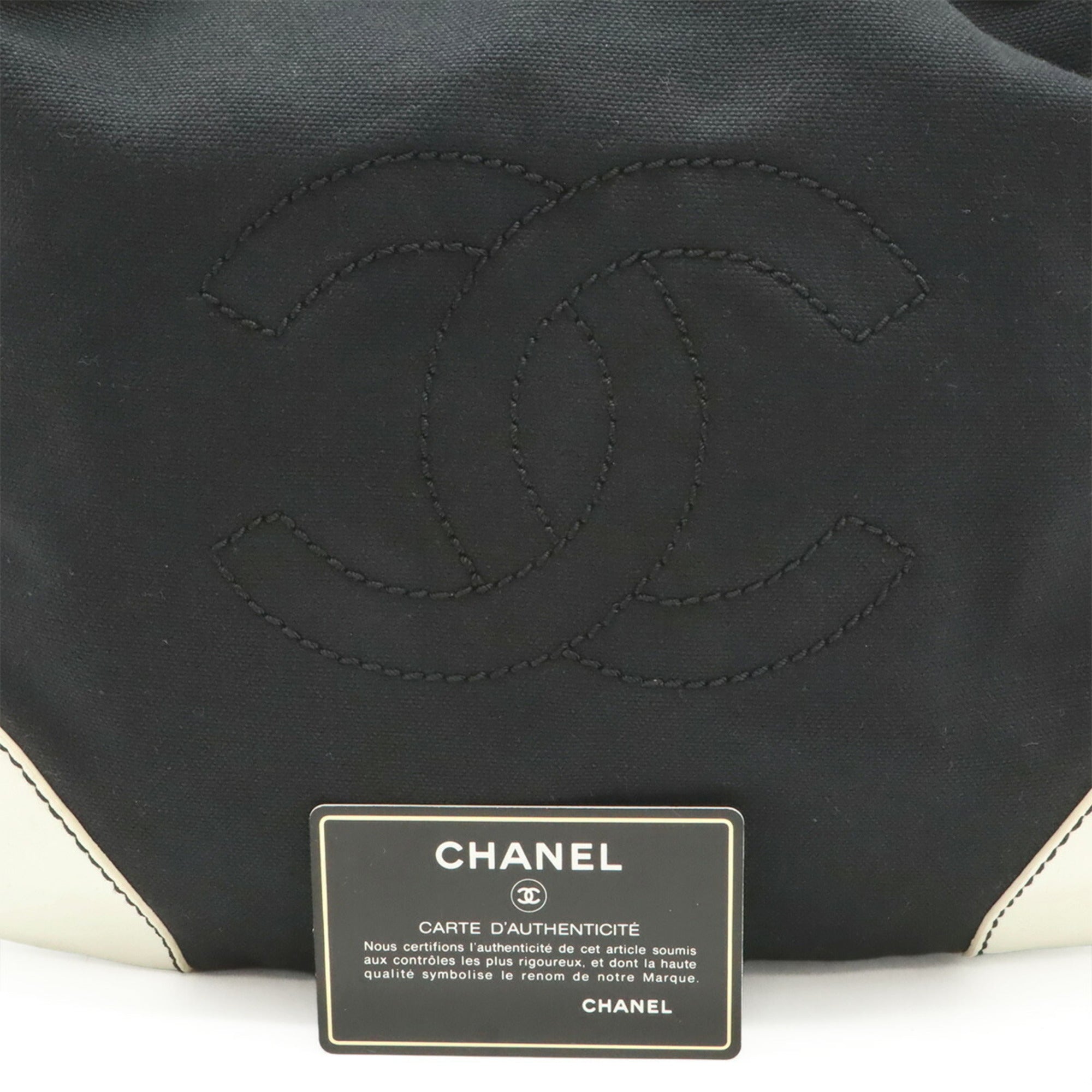 Chanel Black White Canvas Leather Handbag Shoulder Bag Tote Bag (Pre-Owned)