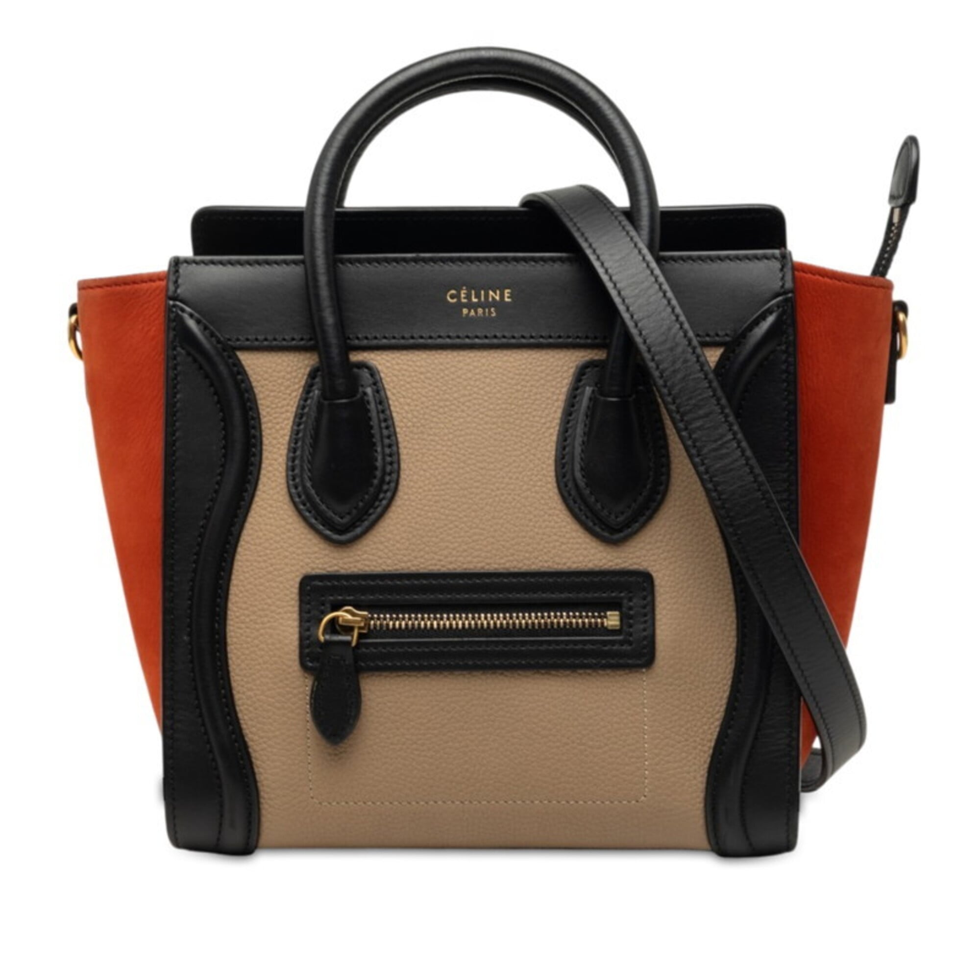 Celine Beige Black Red Color Leather Handbag Shoulder Bag (Pre-Owned)