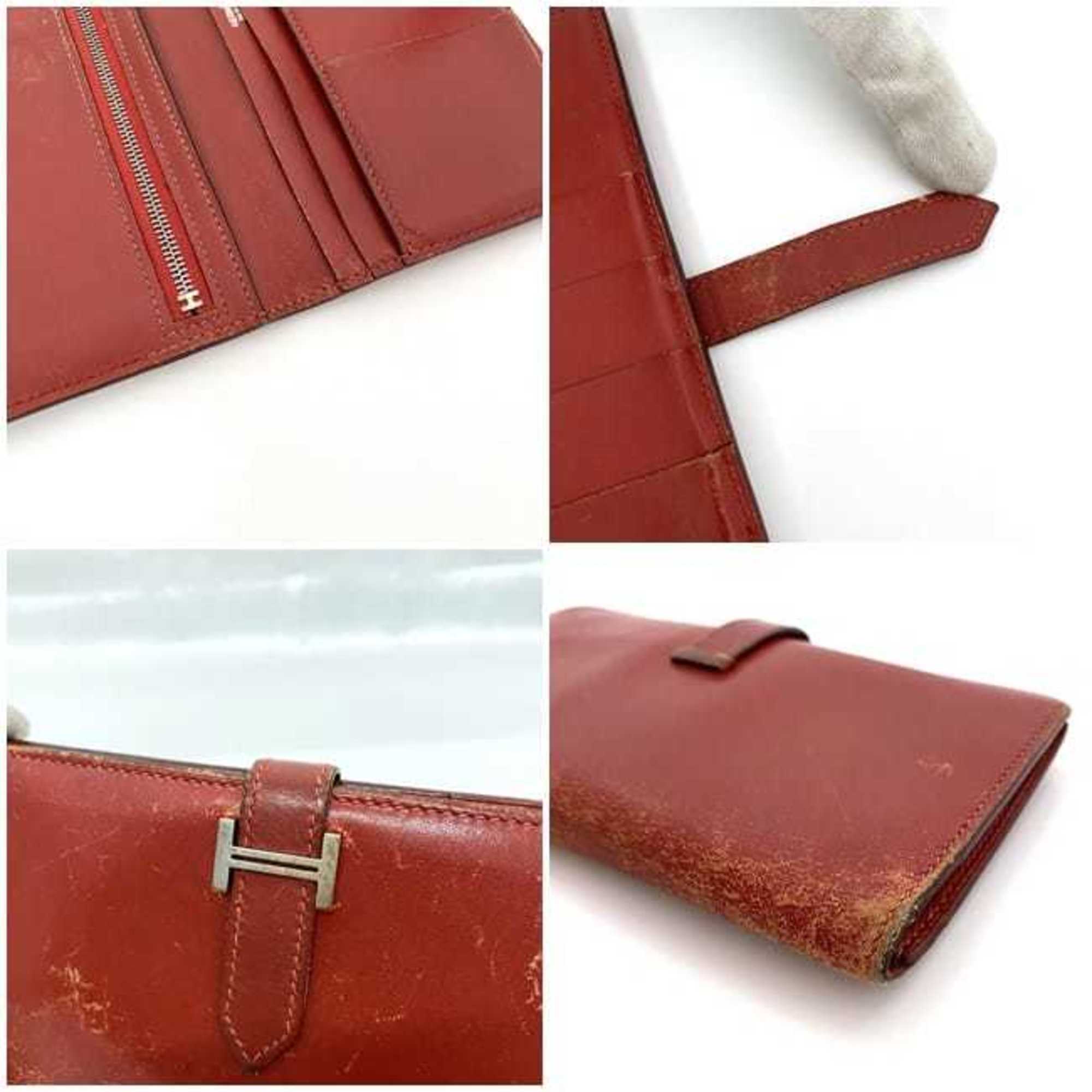 Hermes Red Color Leather Long Wallet (Bi-Fold) (Pre-Owned)