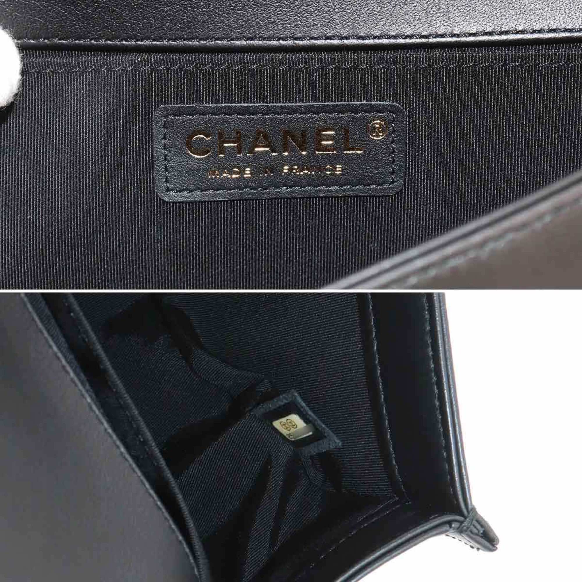 Chanel Chevron (V Stitch) Black Leather Handbag Shoulder Bag (Pre-Owned)