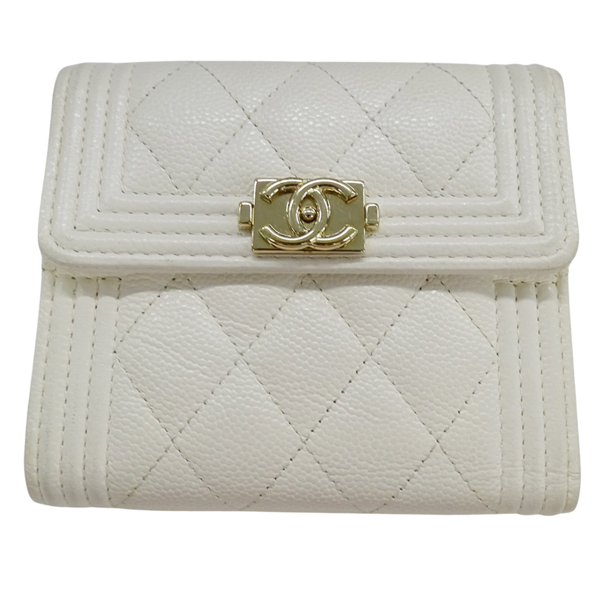 Chanel White Grained Calfskin Wallet (Tri-Fold) (Pre-Owned)