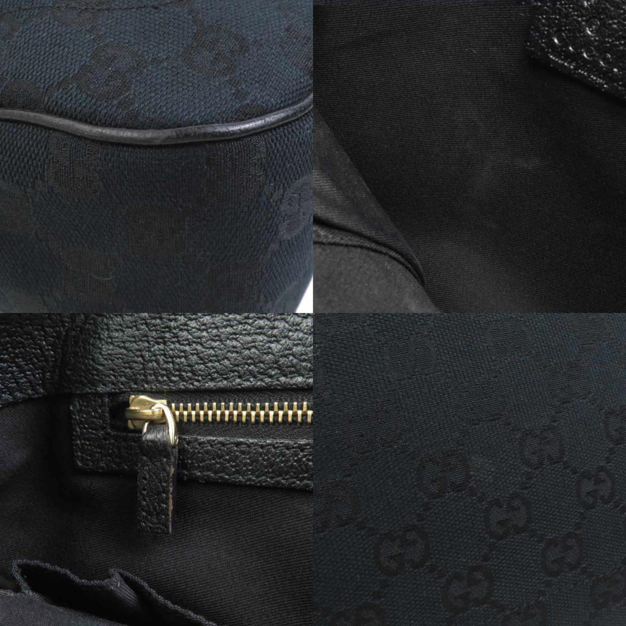 Gucci Black Gg Canvas Leather Handbag (Pre-Owned)