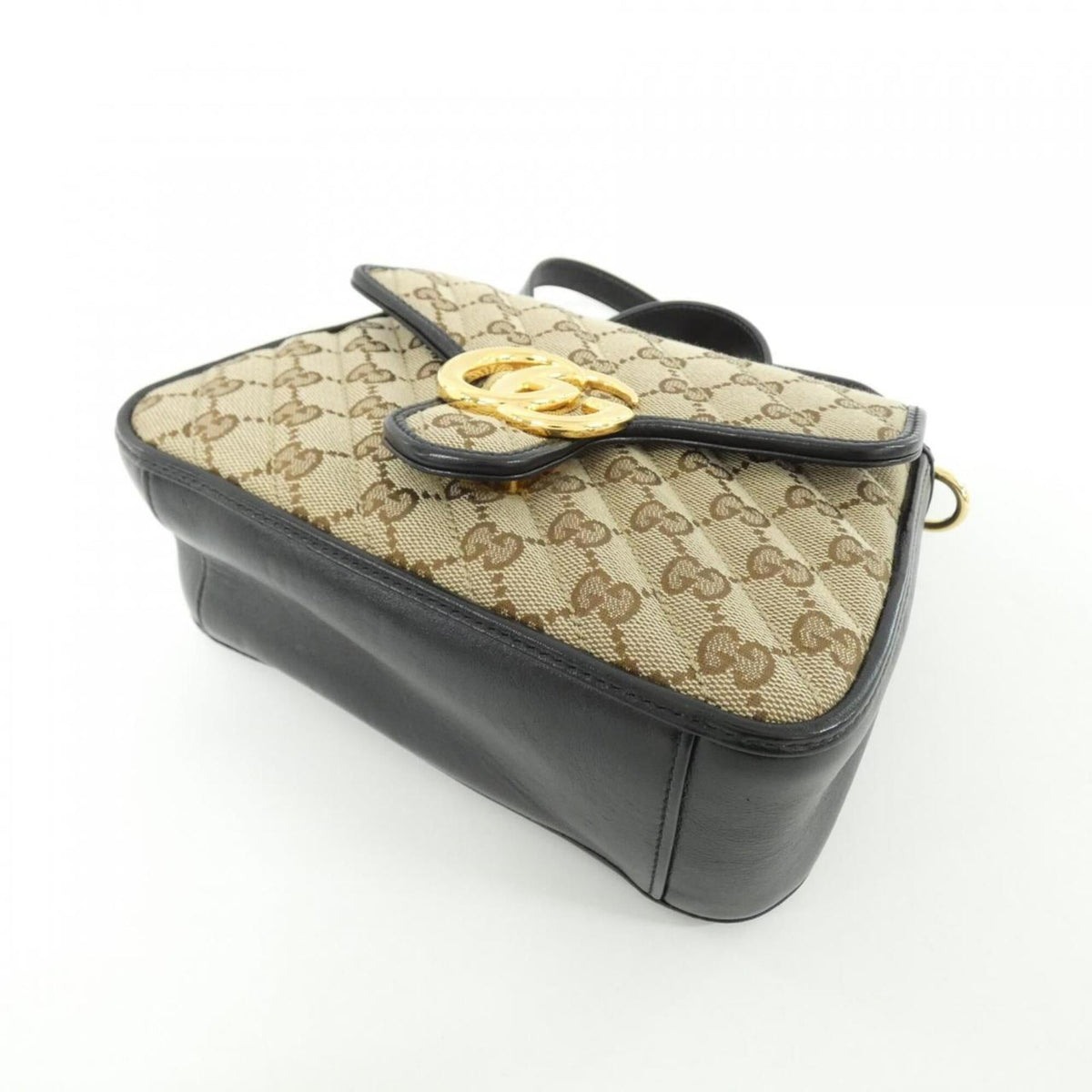 Gucci Beige Black Gg Canvas Leather Handbag (Pre-Owned)