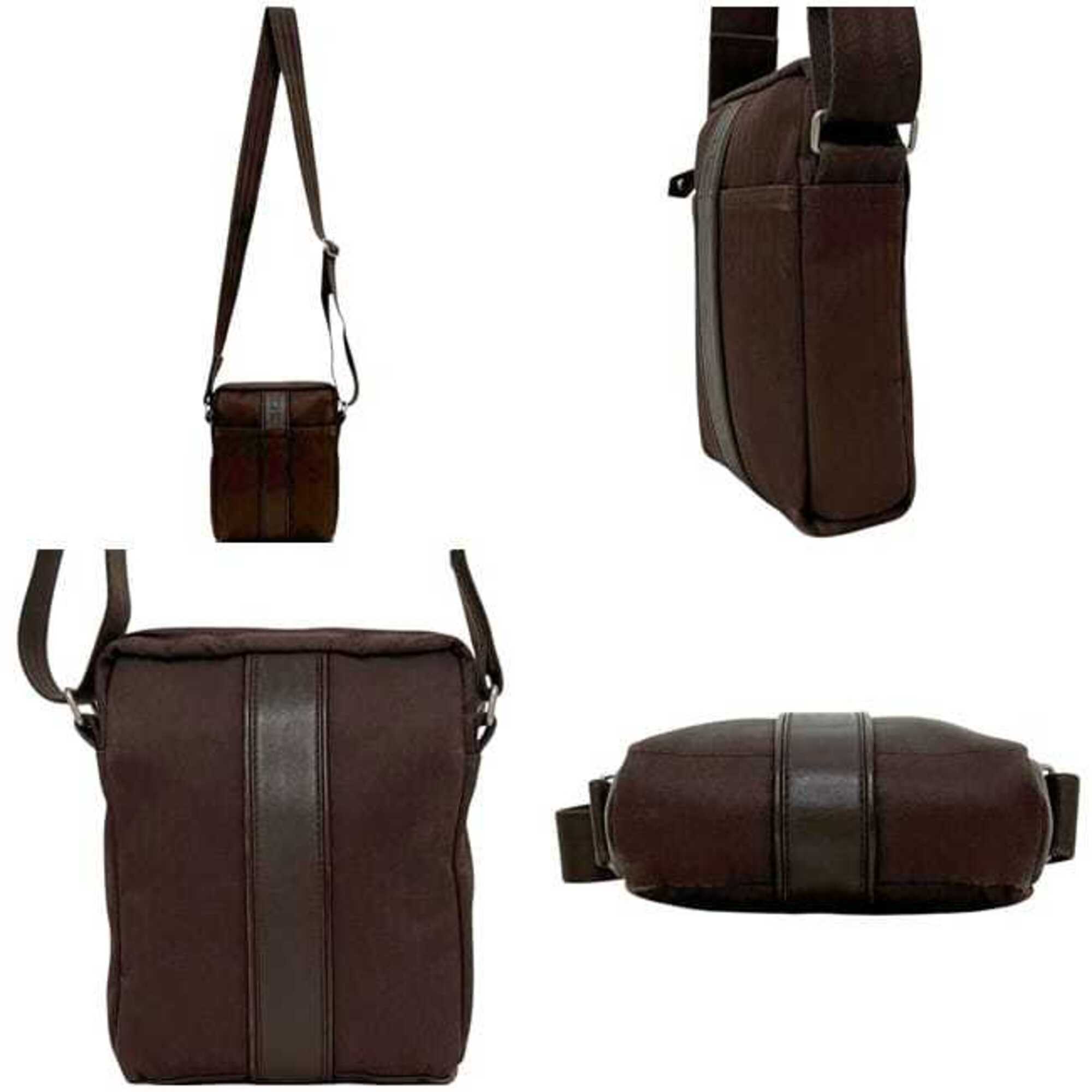 Hermes Brown Canvas Leather Shoulder Bag (Pre-Owned)