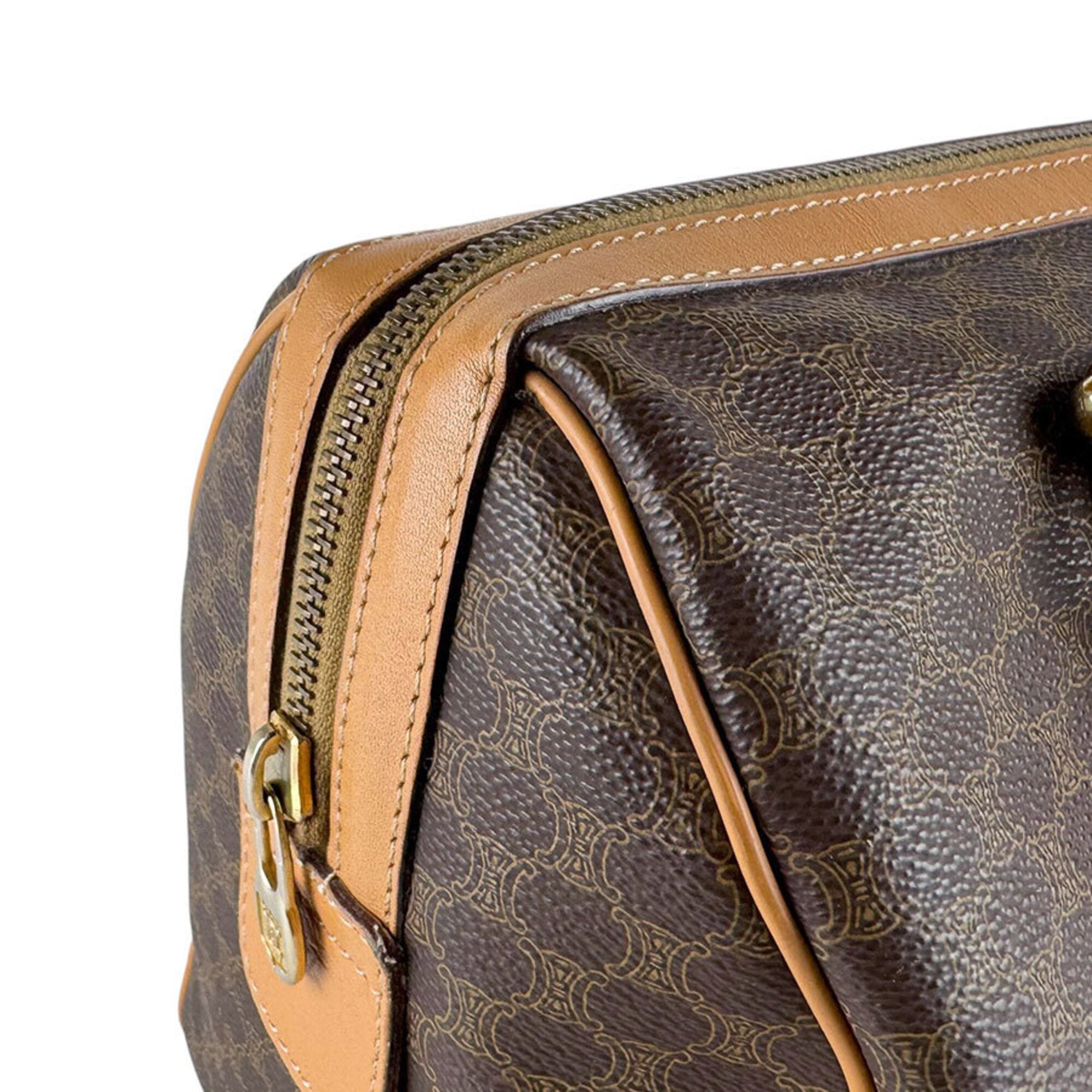 Celine Brown Coated Canvas Boston Bag Handbag (Pre-Owned)