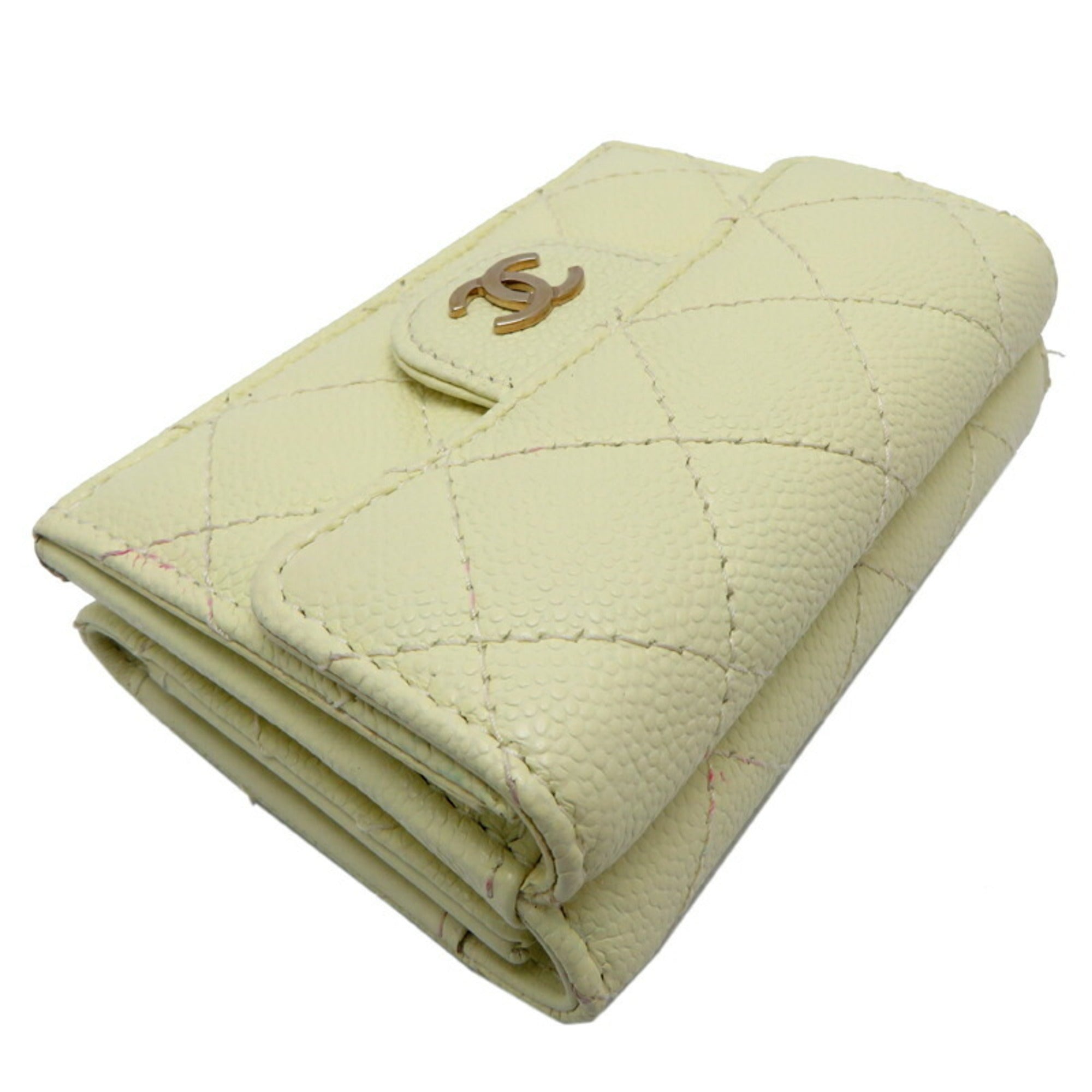 Chanel Cream White Grained Calfskin Wallet (Tri-Fold) (Pre-Owned)