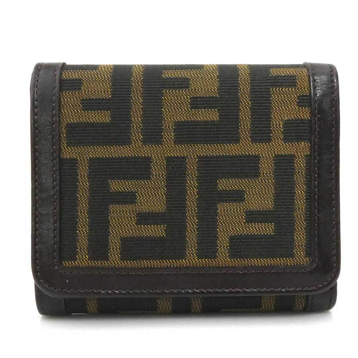 Fendi Zucca Brown Canvas Leather Wallet (Tri-Fold) (Pre-Owned)
