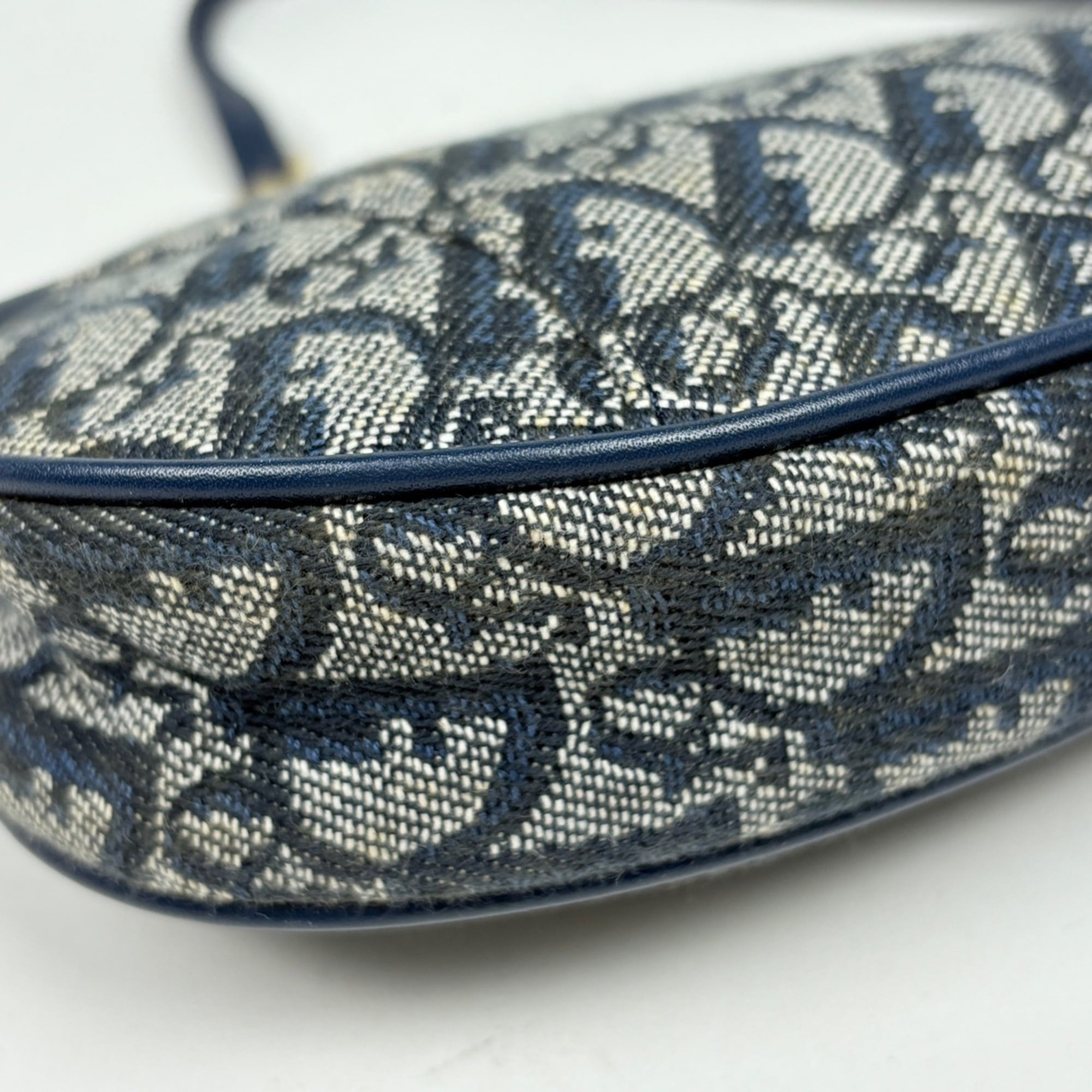Christian Dior Navy Canvas Leather Saddle Bag Shoulder Bag (Pre-Owned)