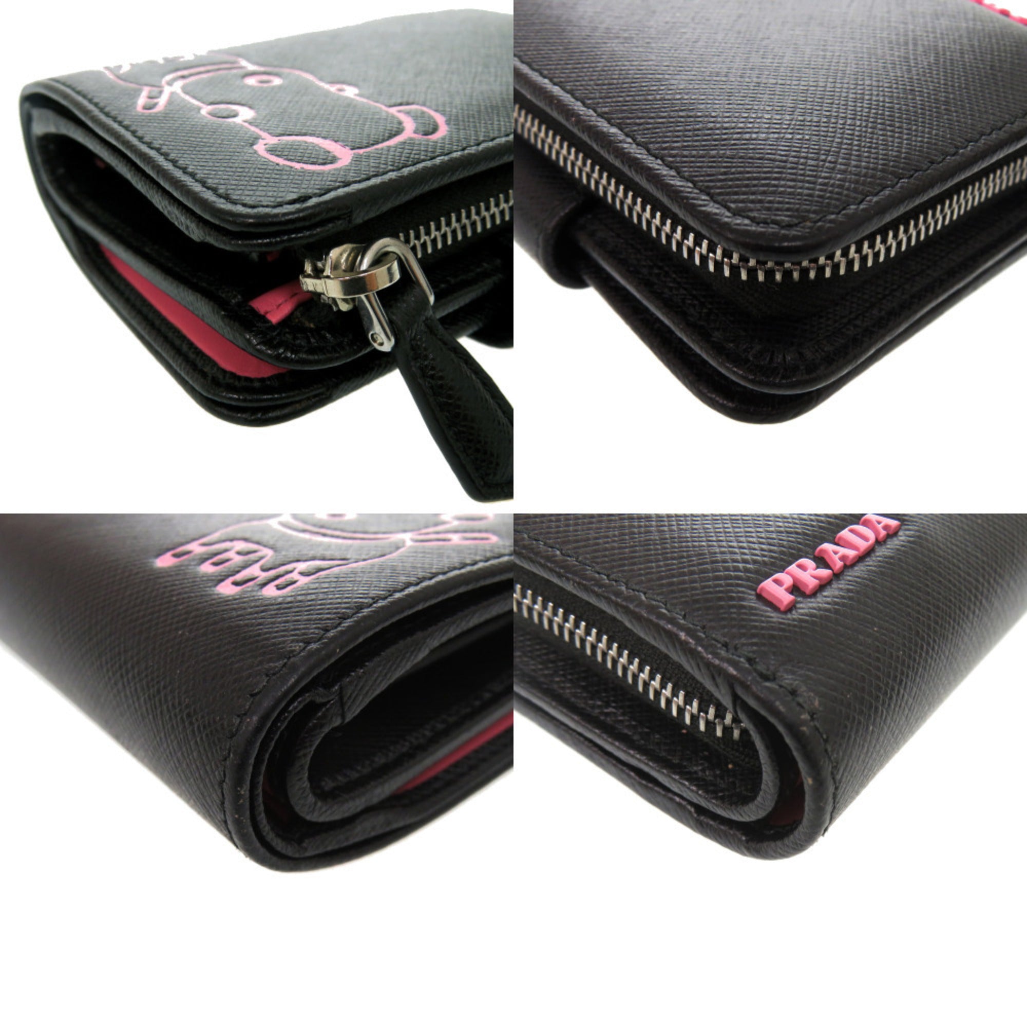 Prada Black Pink Leather Saffiano Wallet (Bi-Fold) (Pre-Owned)