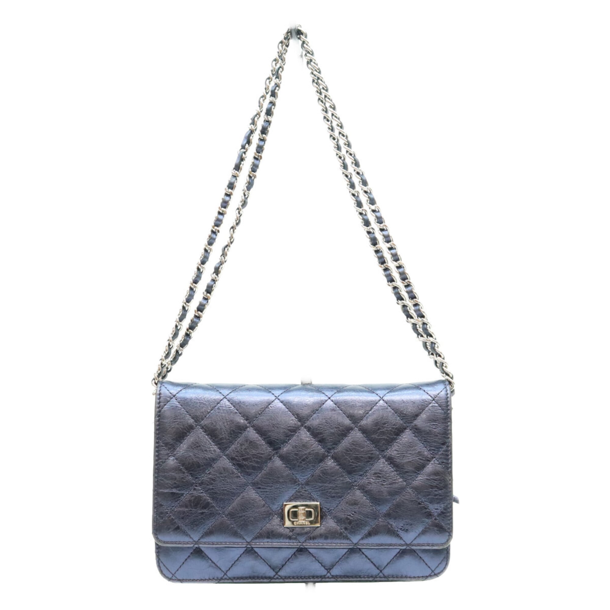 Chanel Metallic Navy Leather Shoulder Bag (Pre-Owned)