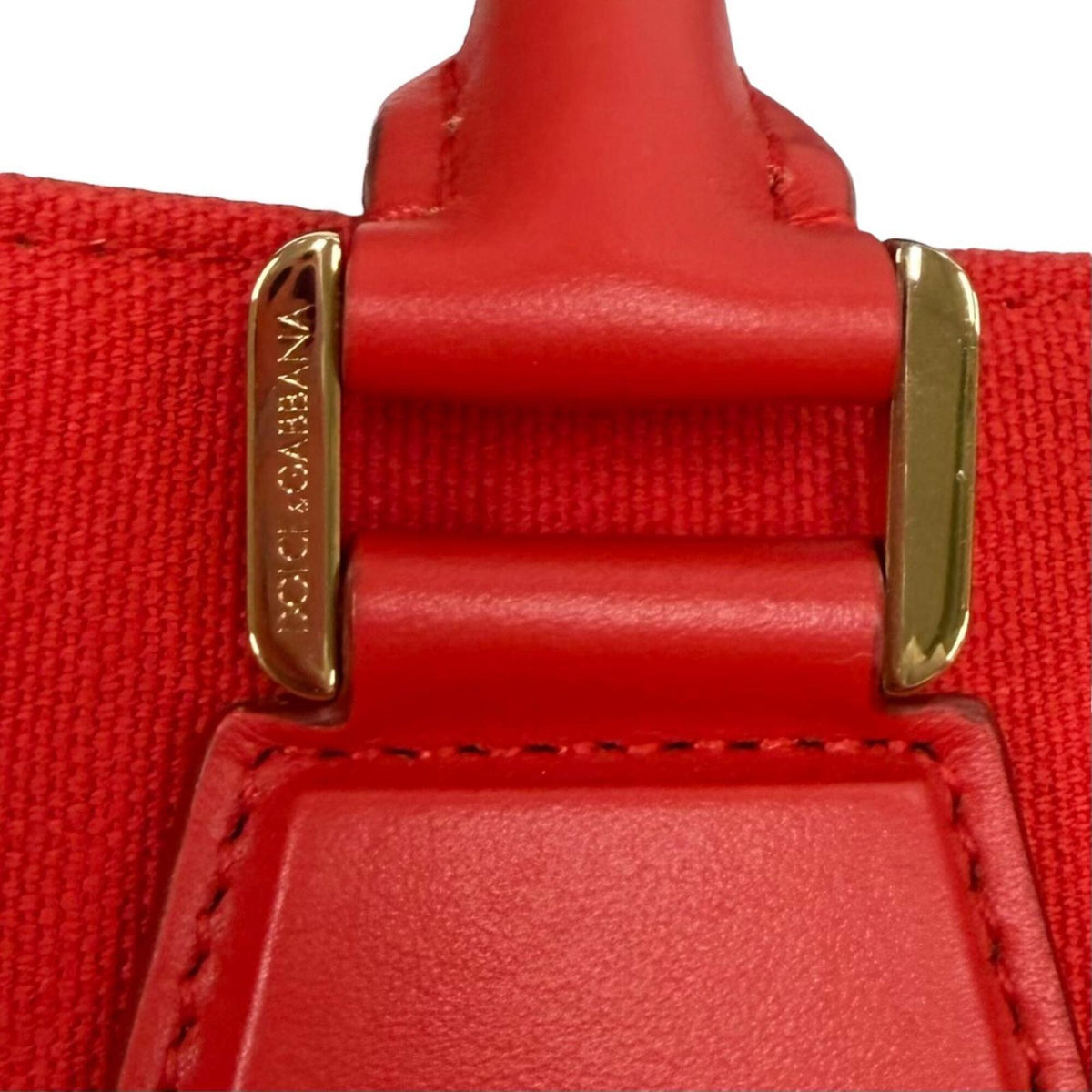 Dolce & Gabbana Red Color Leather Canvas Tote Bag (Pre-Owned)