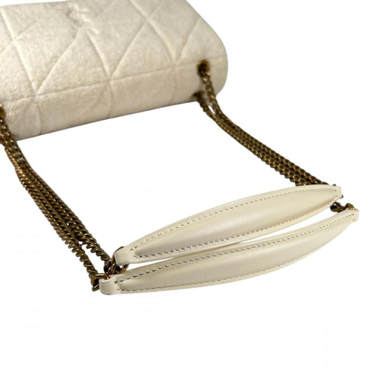 Yves Saint Laurent White Pile Fabric Leather Handbag Shoulder Bag (Pre-Owned)