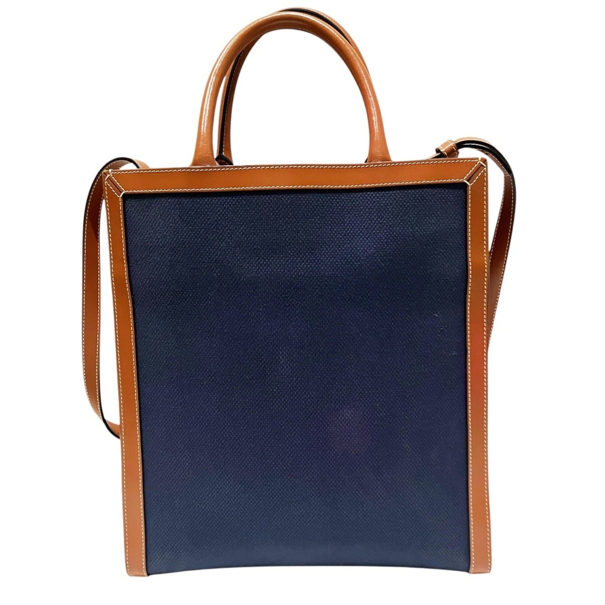 Celine Brown Navy Canvas Leather Tote Bag (Pre-Owned)