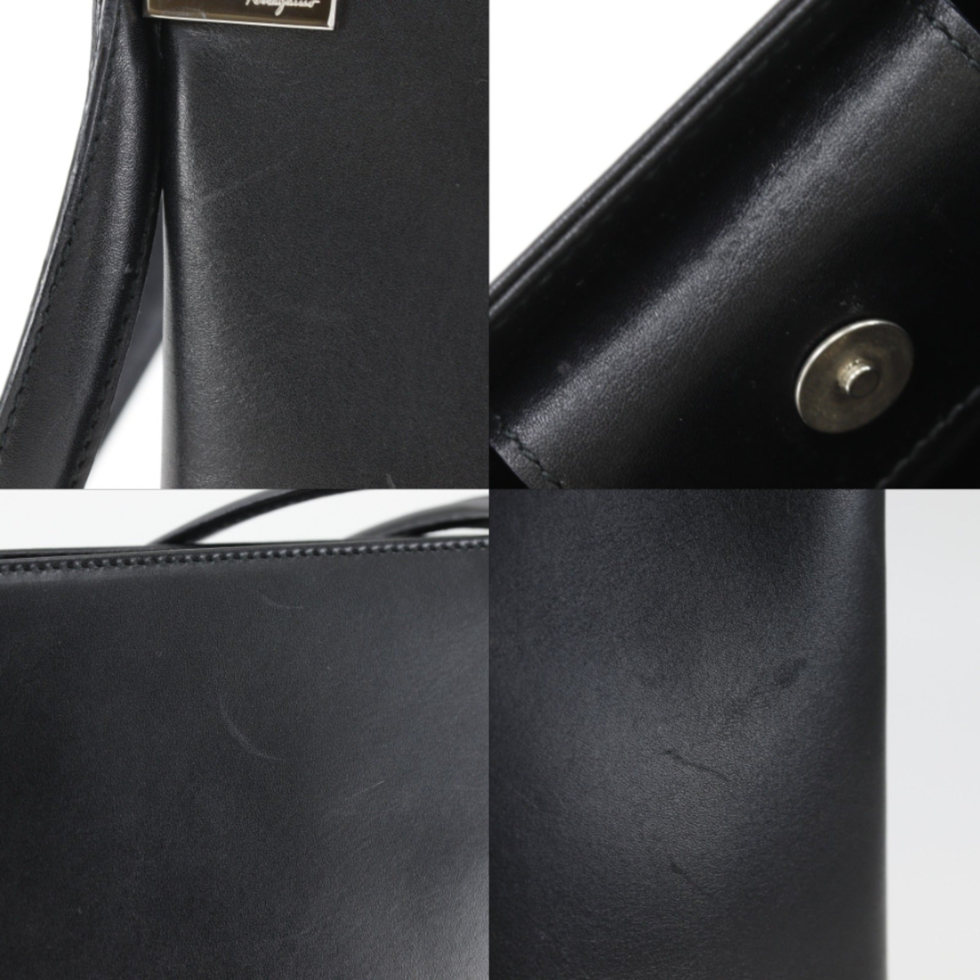 Salvatore Ferragamo Gancini Black Leather Tote Bag (Pre-Owned)