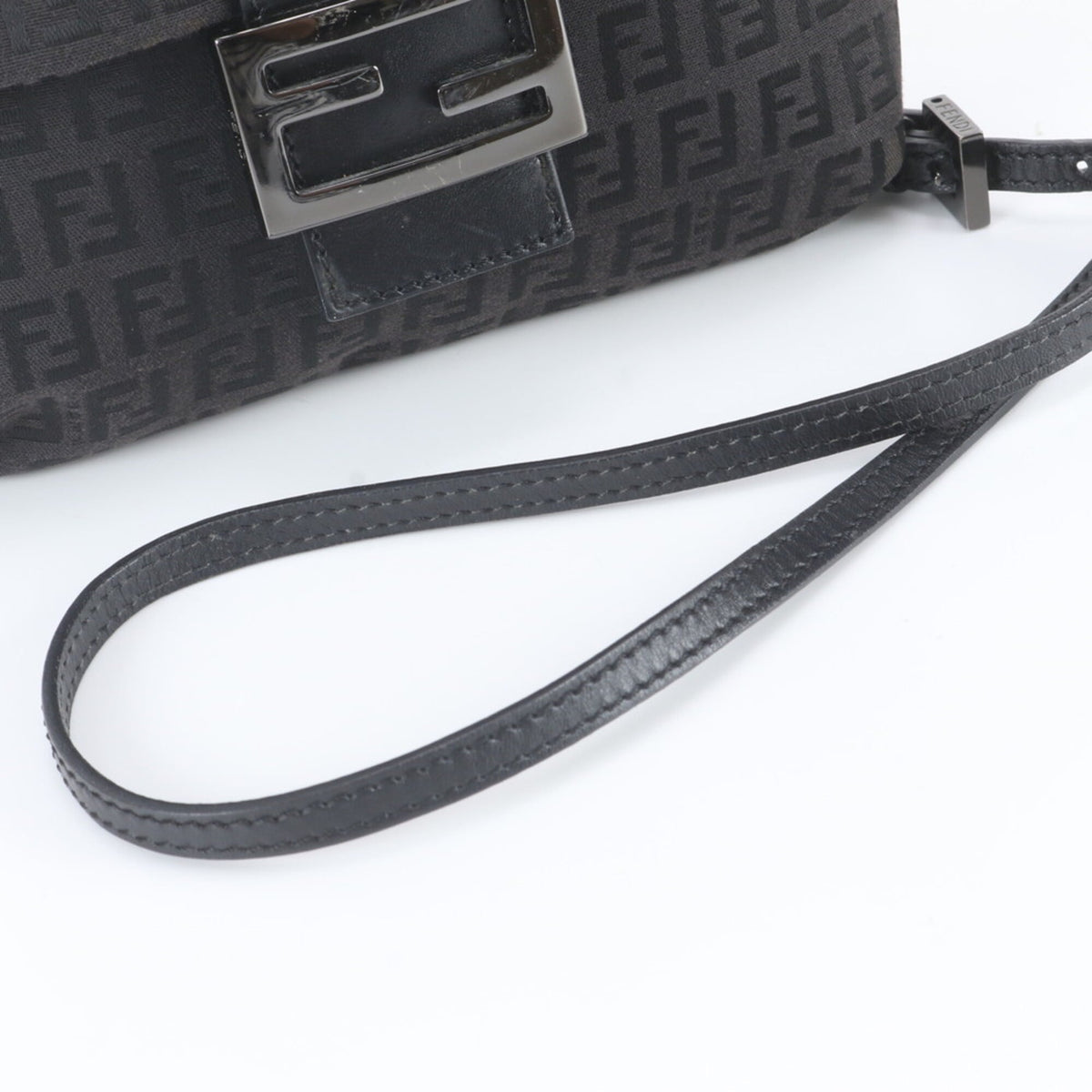 Fendi Black Leather Canvas Crossbody Bag Handbag Shoulder Bag Tote Bag (Pre-Owned)